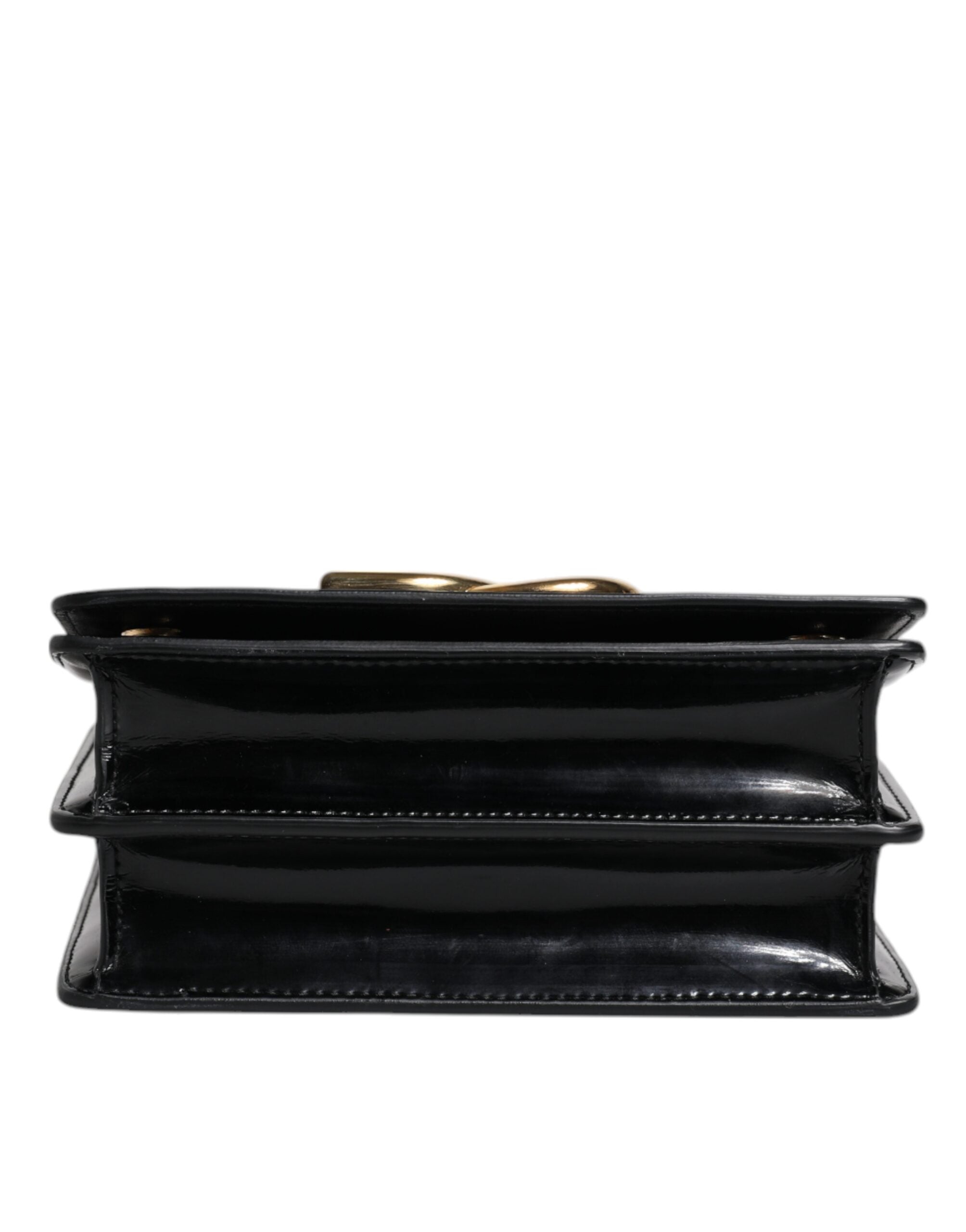 Dolce & Gabbana Black Polished Leather DG Logo Crossbody Bag