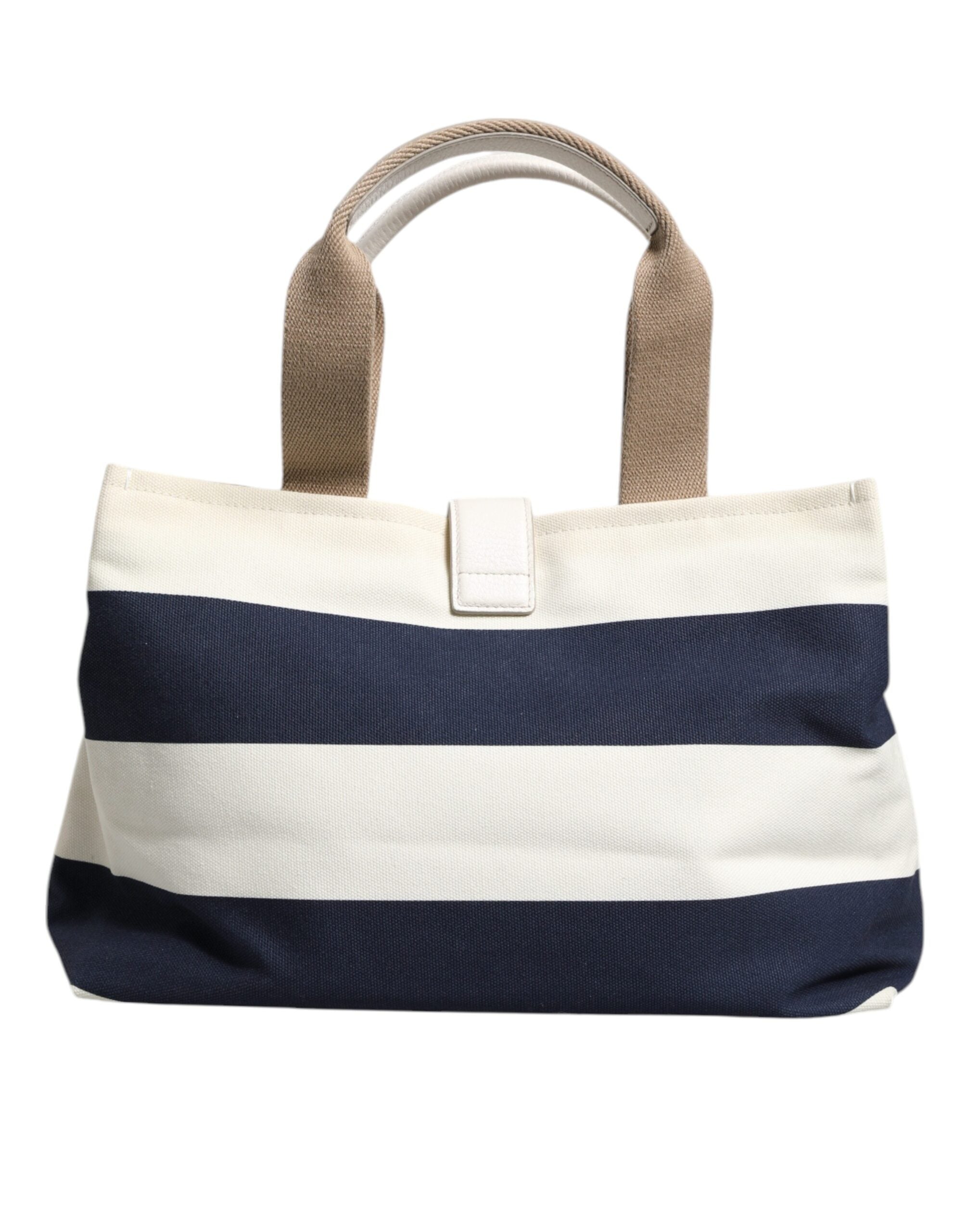 Dolce & Gabbana White Navy Striped Canvas Top Handle Tote Crossbody Bag