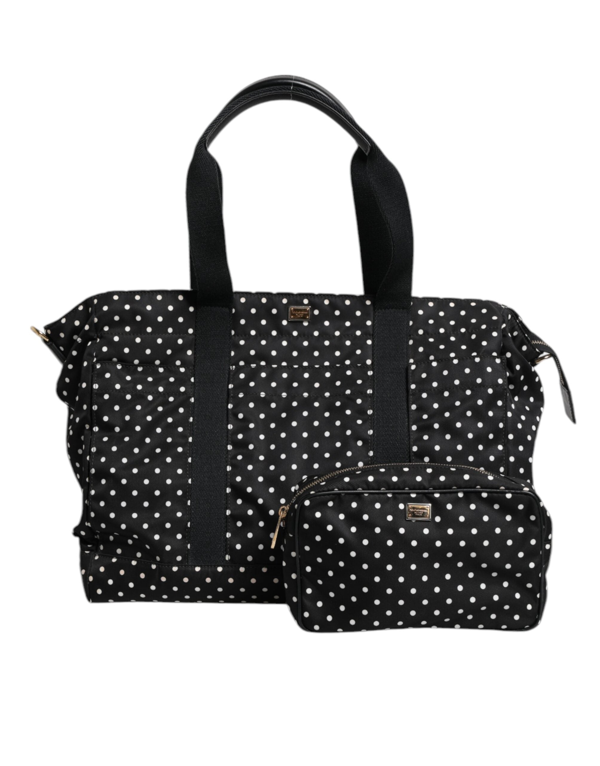 Dolce & Gabbana Black PolkaDot Nylon Shoulder Baby Tote Diaper Bag