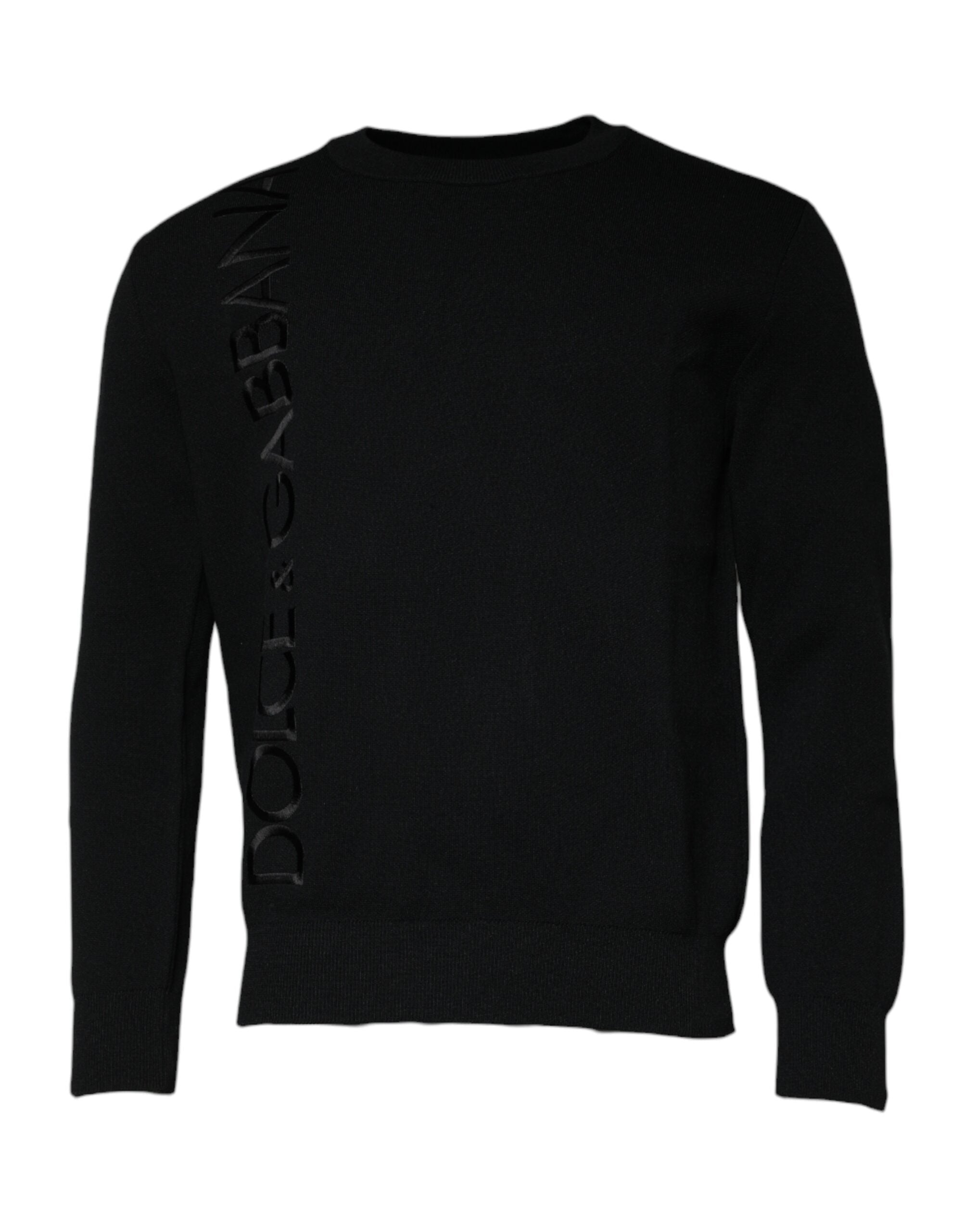 Dolce & Gabbana Black Nylon Logo Crew Neck Pullover Sweater