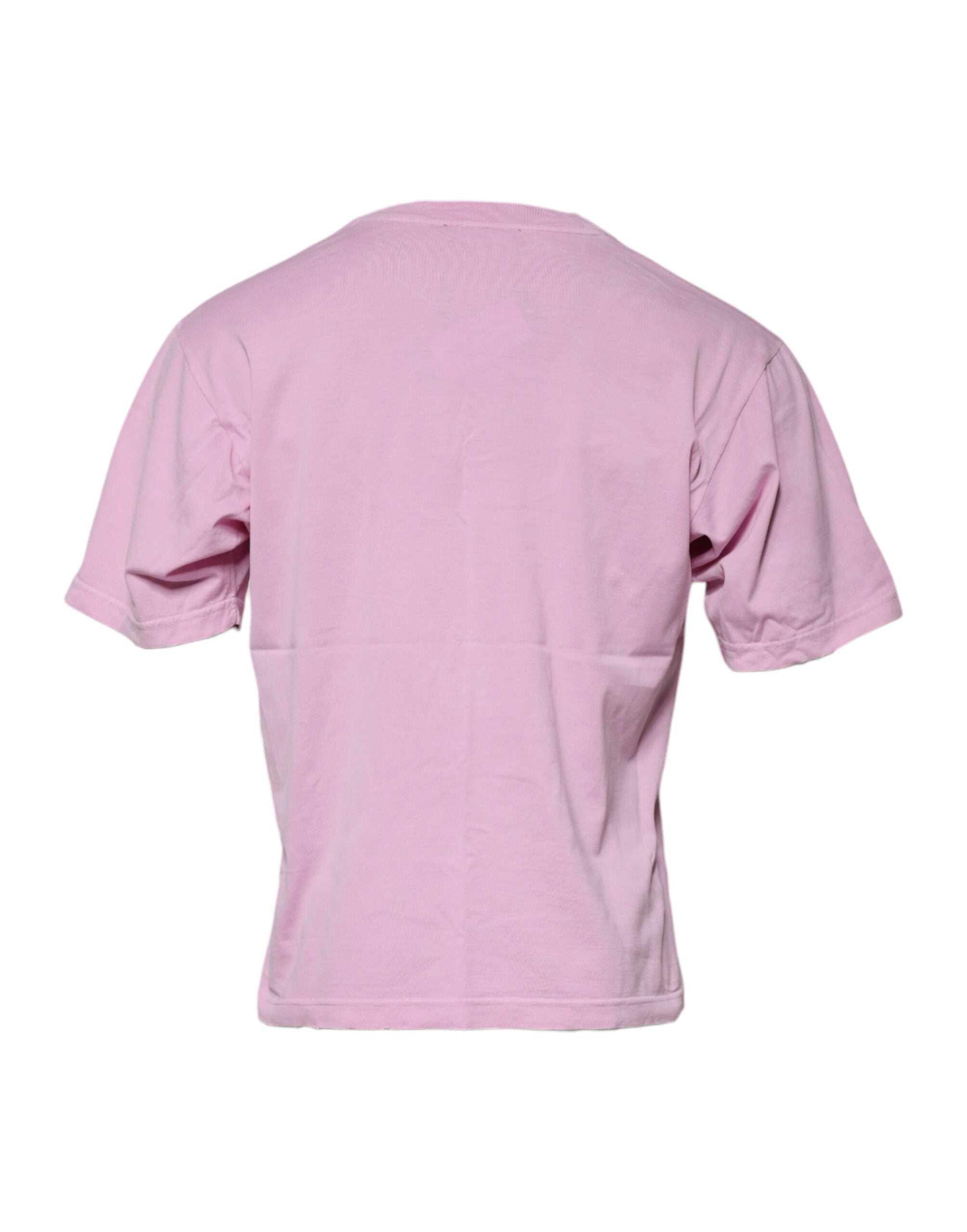 Dolce & Gabbana Pink Logo Print Cotton Crew Neck T-shirt