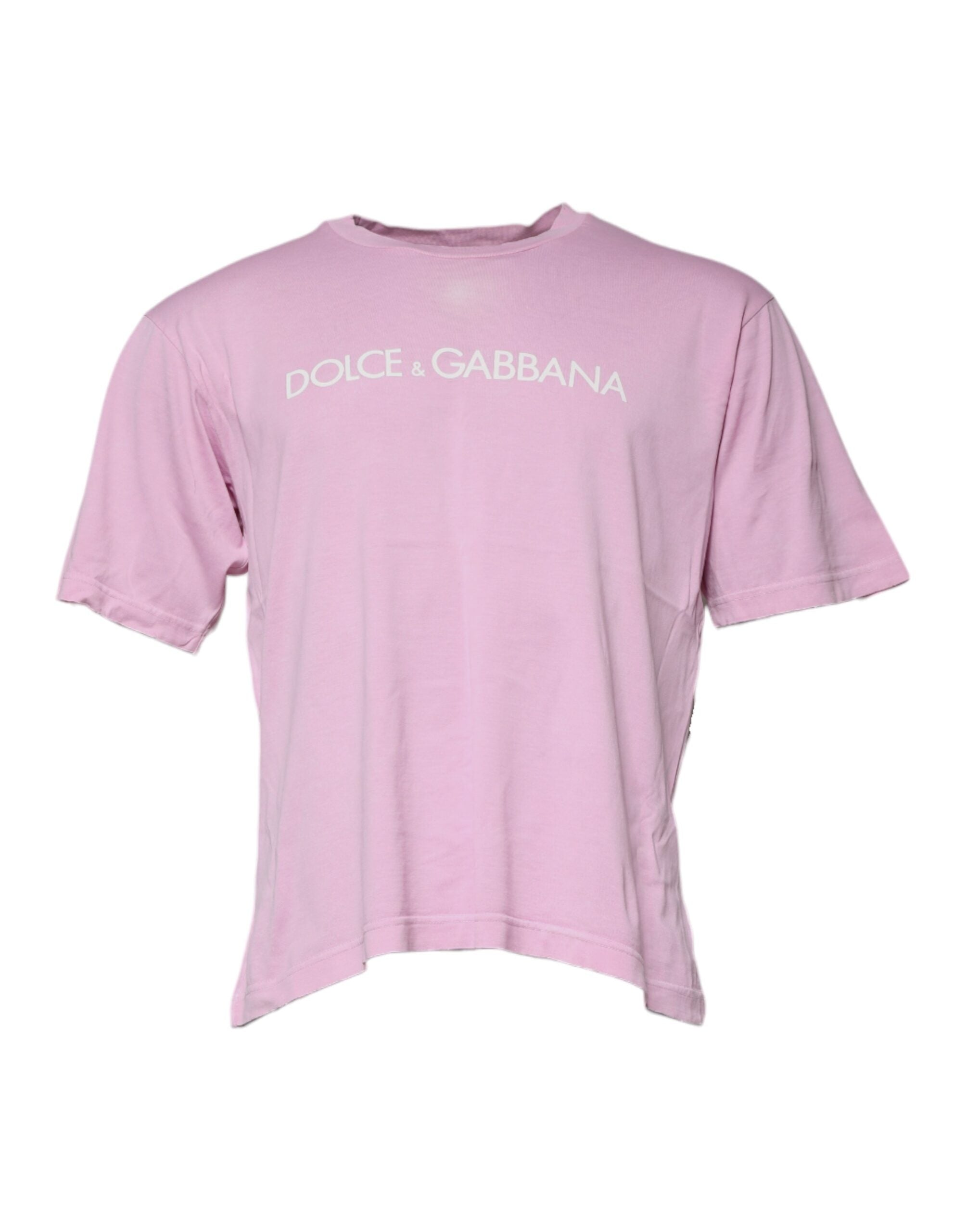 Dolce & Gabbana Pink Logo Print Cotton Crew Neck T-shirt