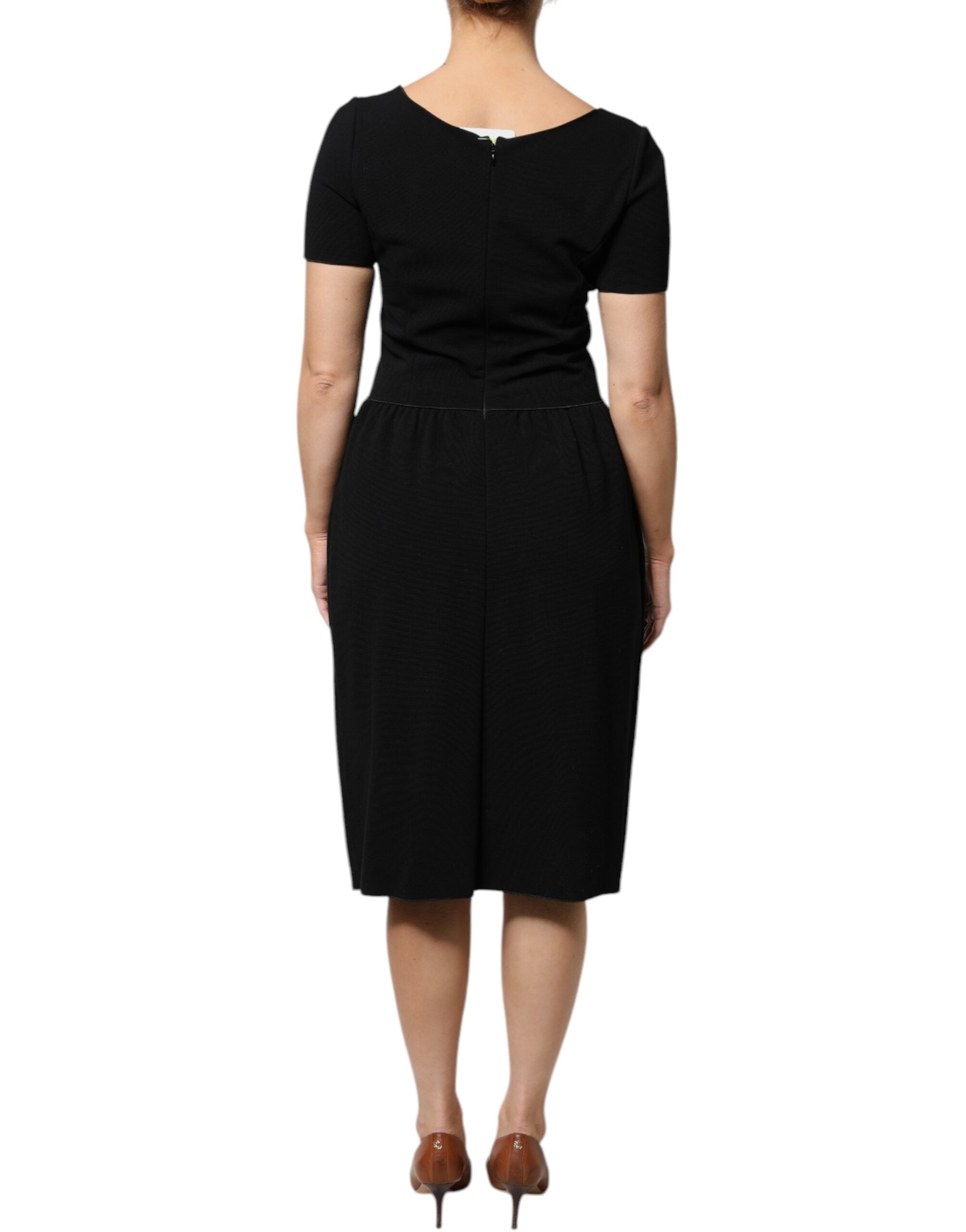 Emporio Armani Black Viscose Short Sleeves Sheath Midi Dress