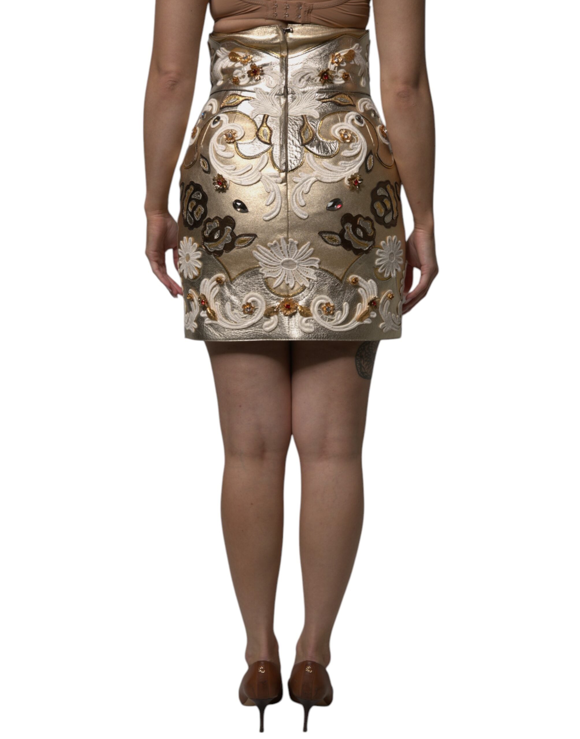 Dolce & Gabbana Gold Jacquard Embellished A-line Mini Skirt