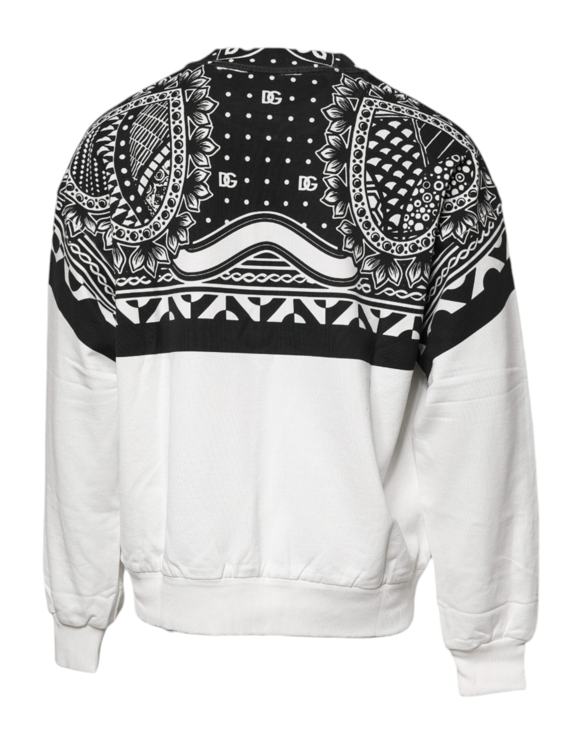 Dolce & Gabbana White Black Printed Cotton Sweatshirt Sweater