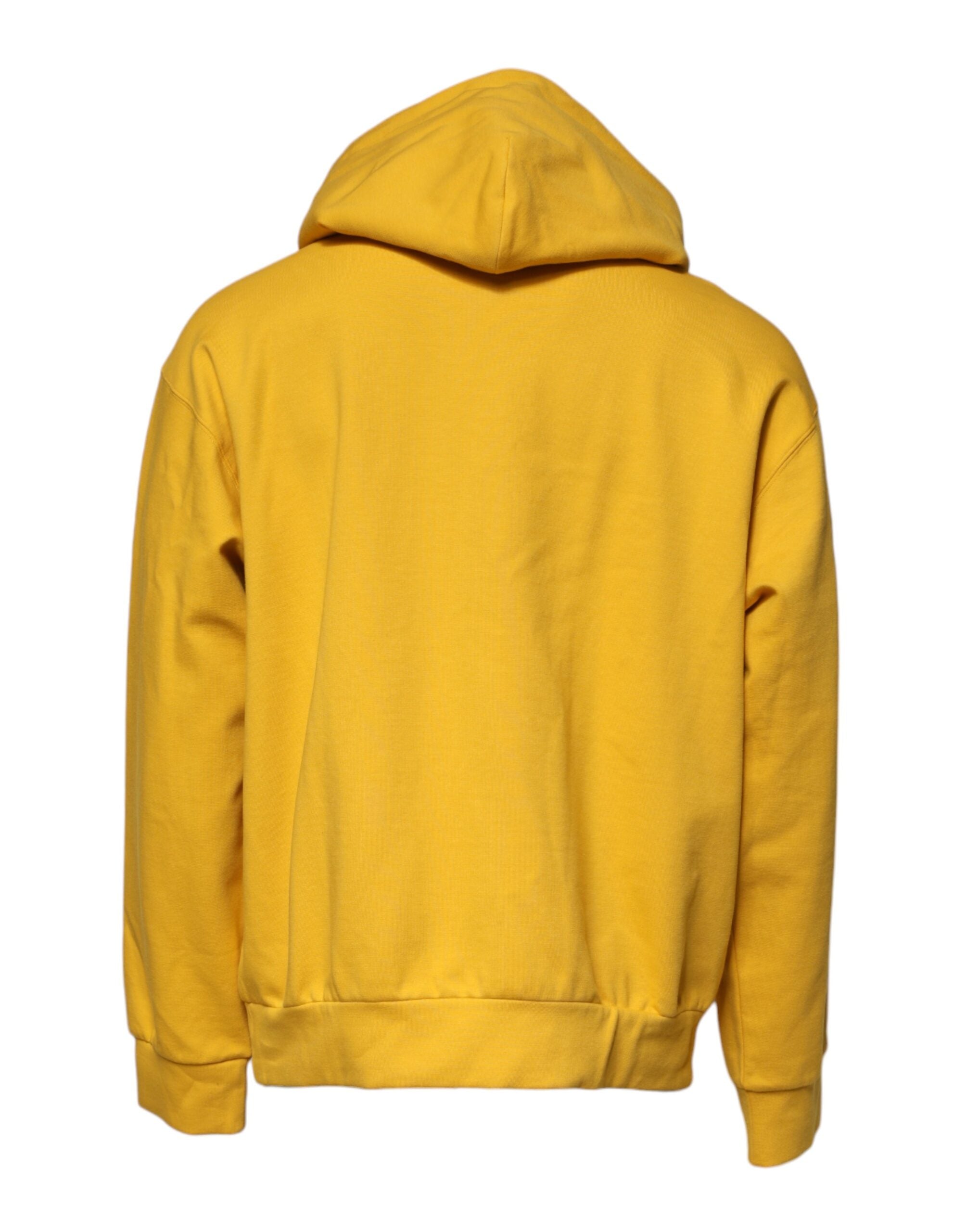 Dolce & Gabbana Yellow Logo Plaque Hooded Full Zip Sweater