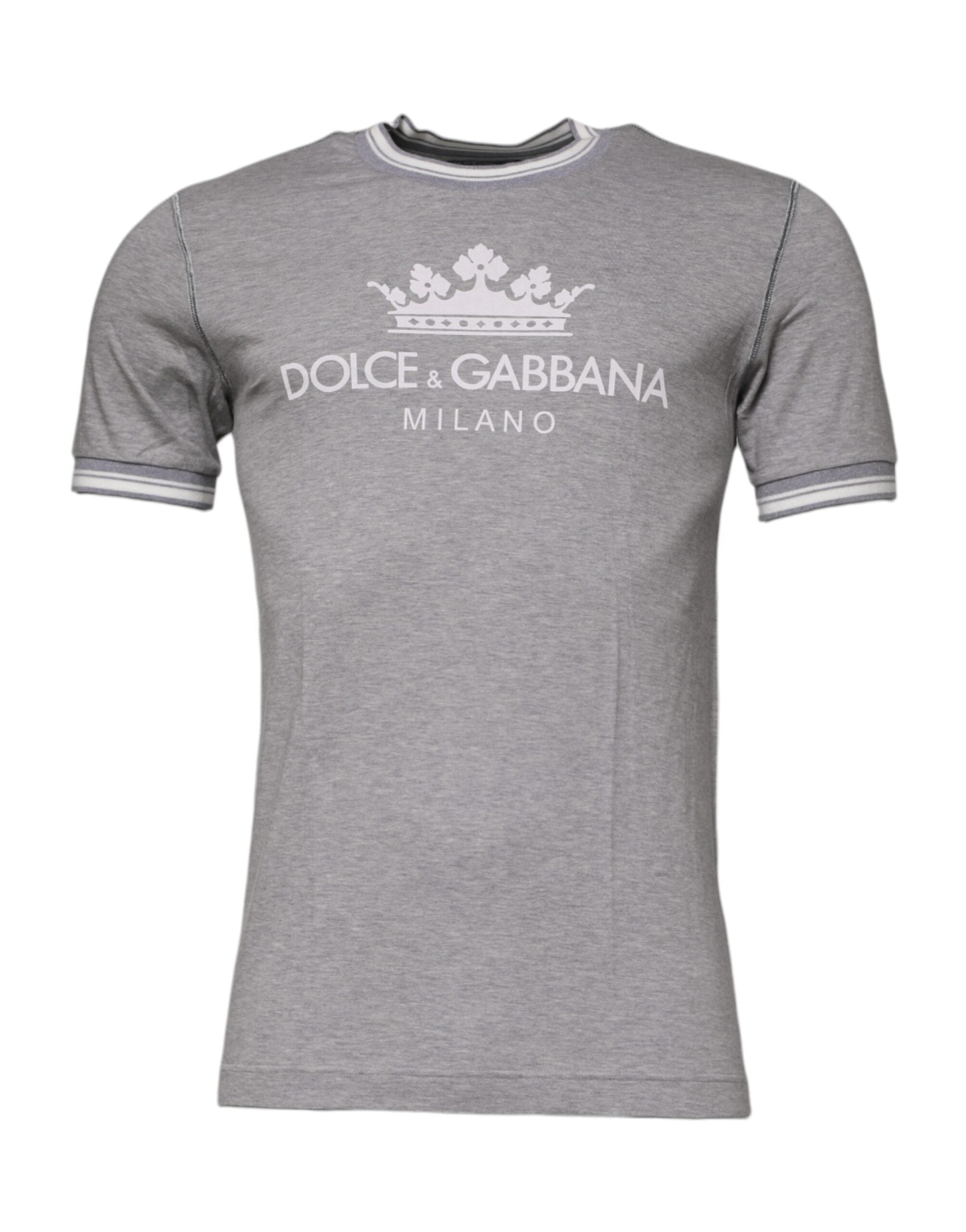 Dolce & Gabbana Gray Logo Print Cotton Crew Neck T-shirt