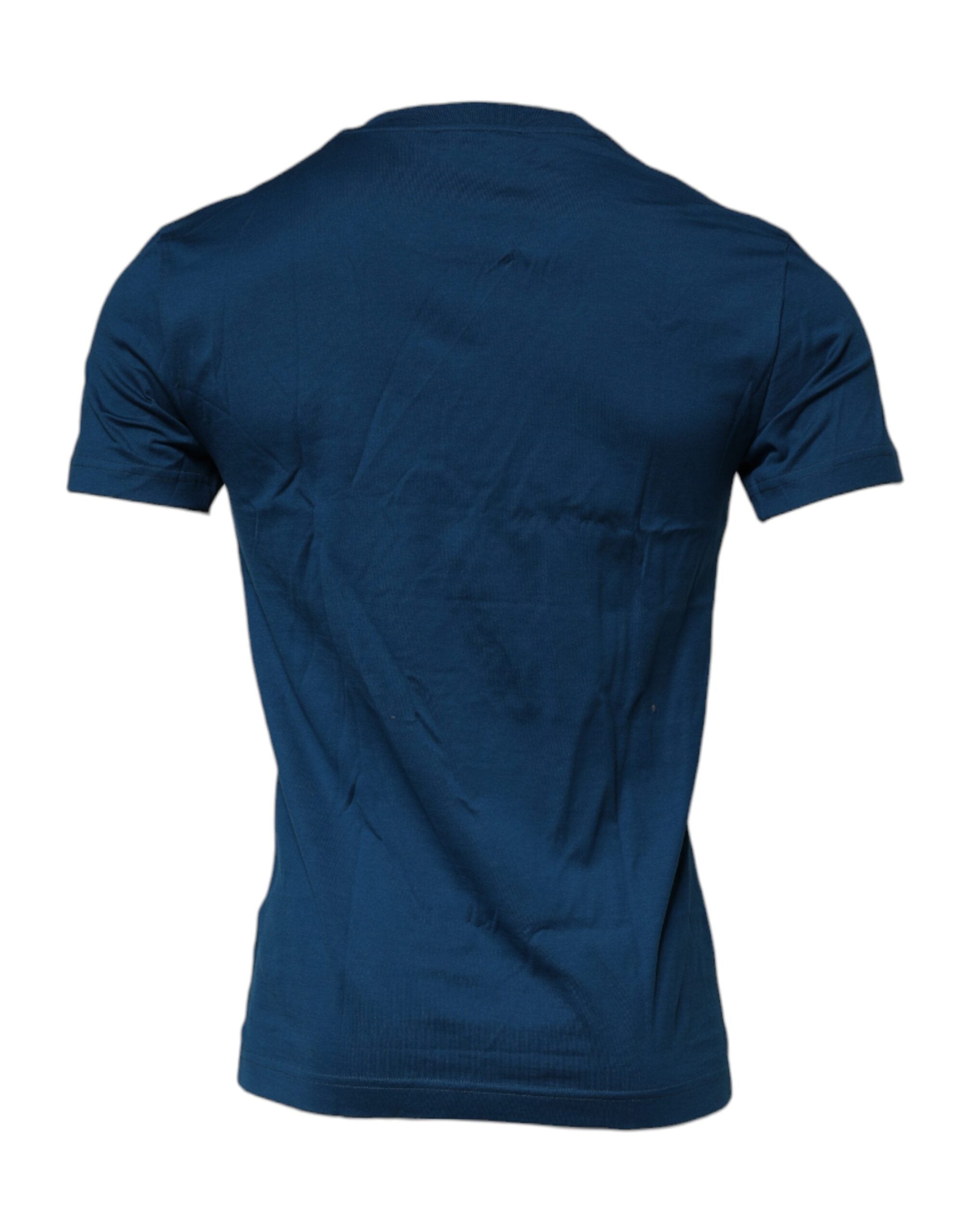 Dolce & Gabbana Blue Crown Bee Cotton Men Crew Neck T-shirt