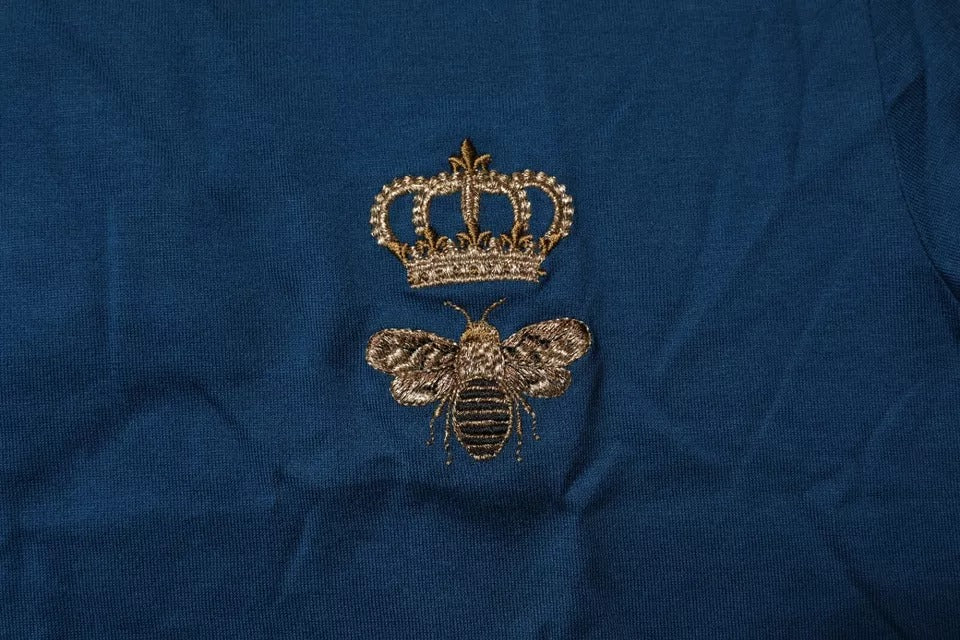 Dolce & Gabbana Blue Crown Bee Cotton Men Crew Neck T-shirt