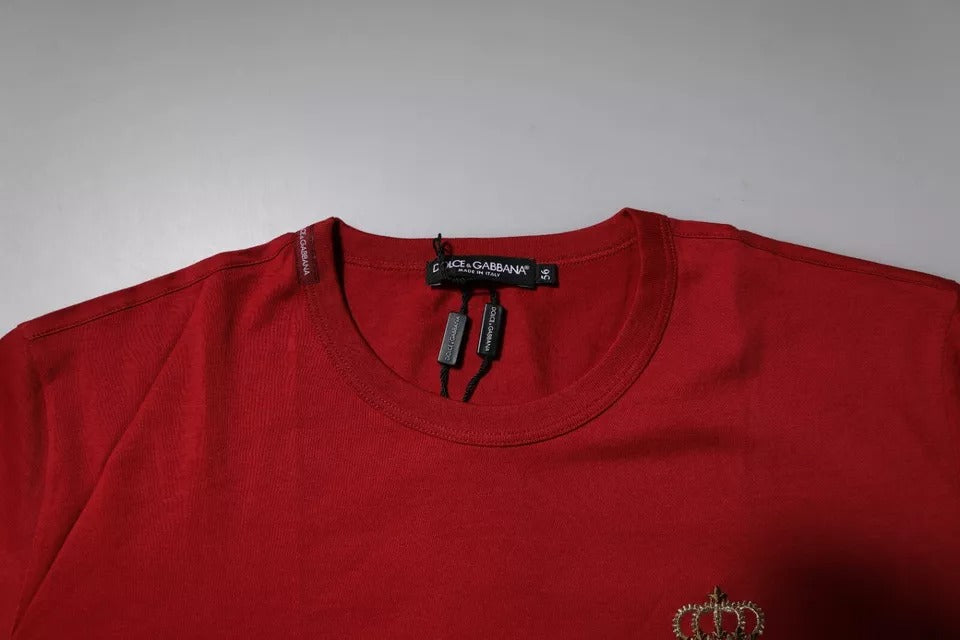 Dolce & Gabbana Red Crown Bee Cotton Men Crew Neck T-shirt