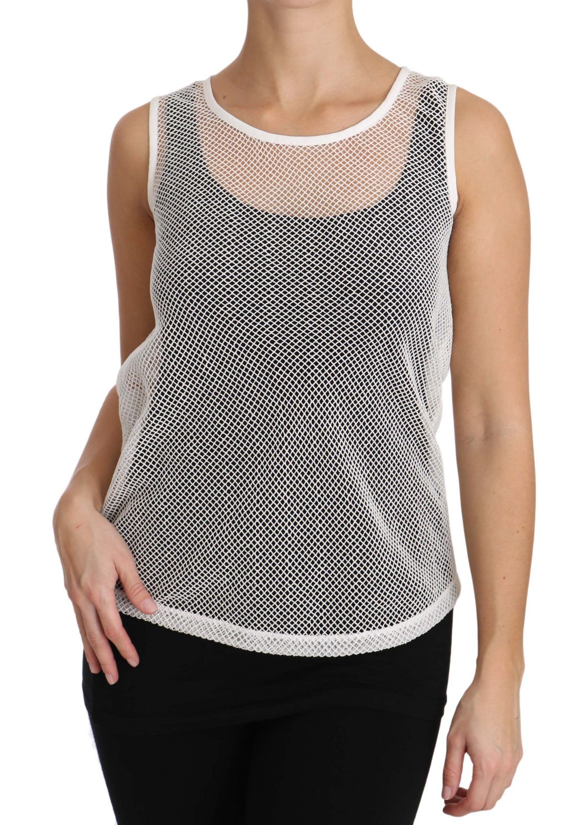 Dolce & Gabbana White Net  Transparent Sleeveless Tank Top