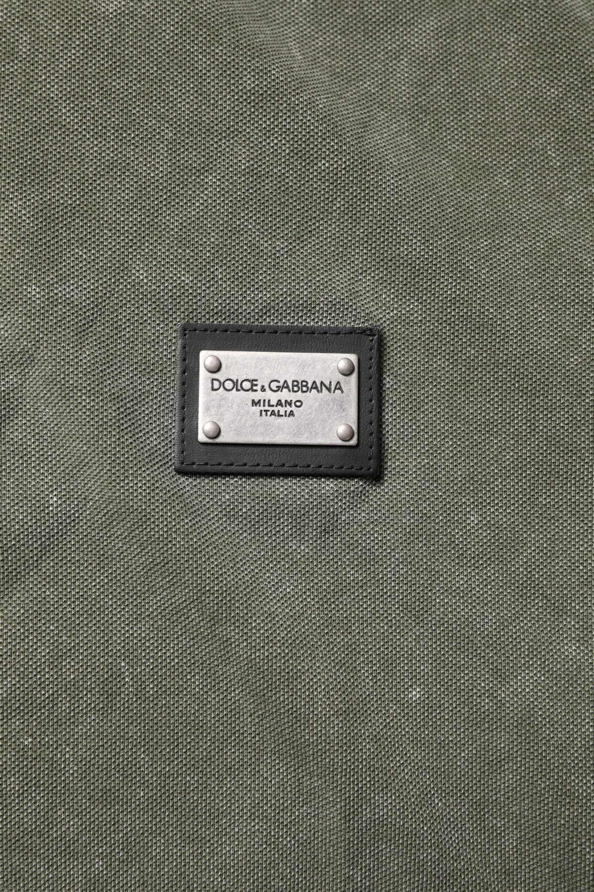 Dolce & Gabbana Army Green Logo Plaque Cotton Polo Shirt T-shirt