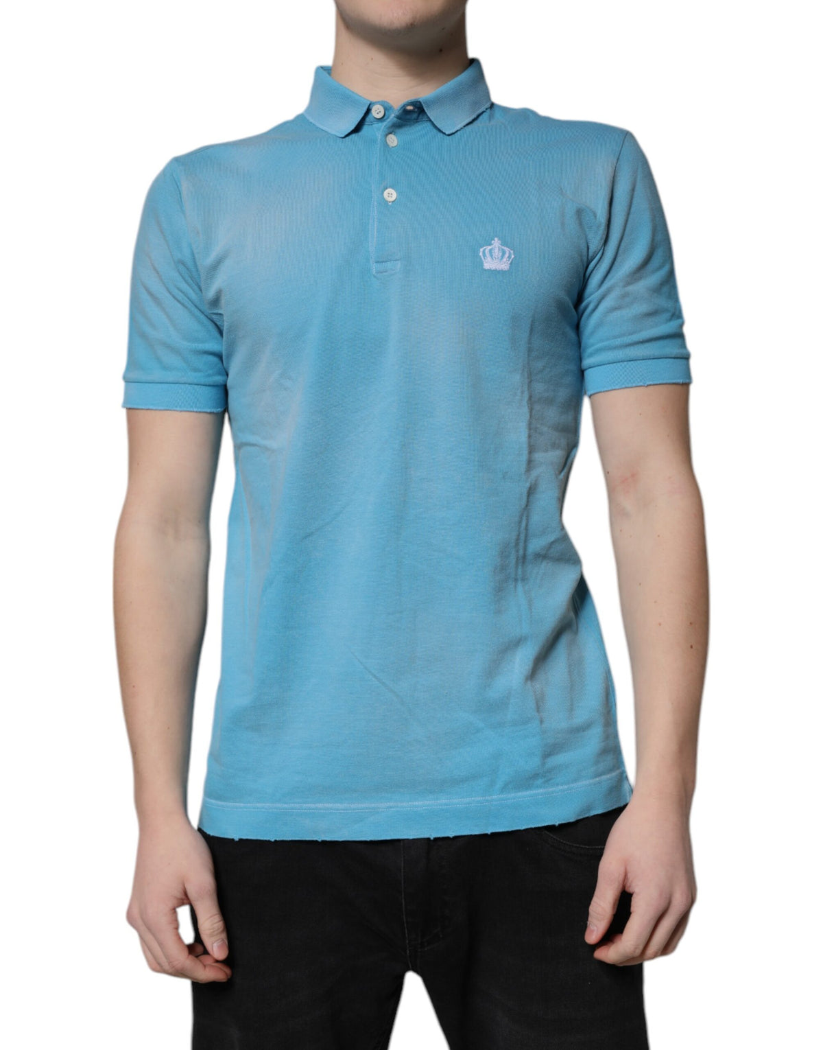 Dolce & Gabbana Blue Cotton Crown Collared Men Polo T-shirt