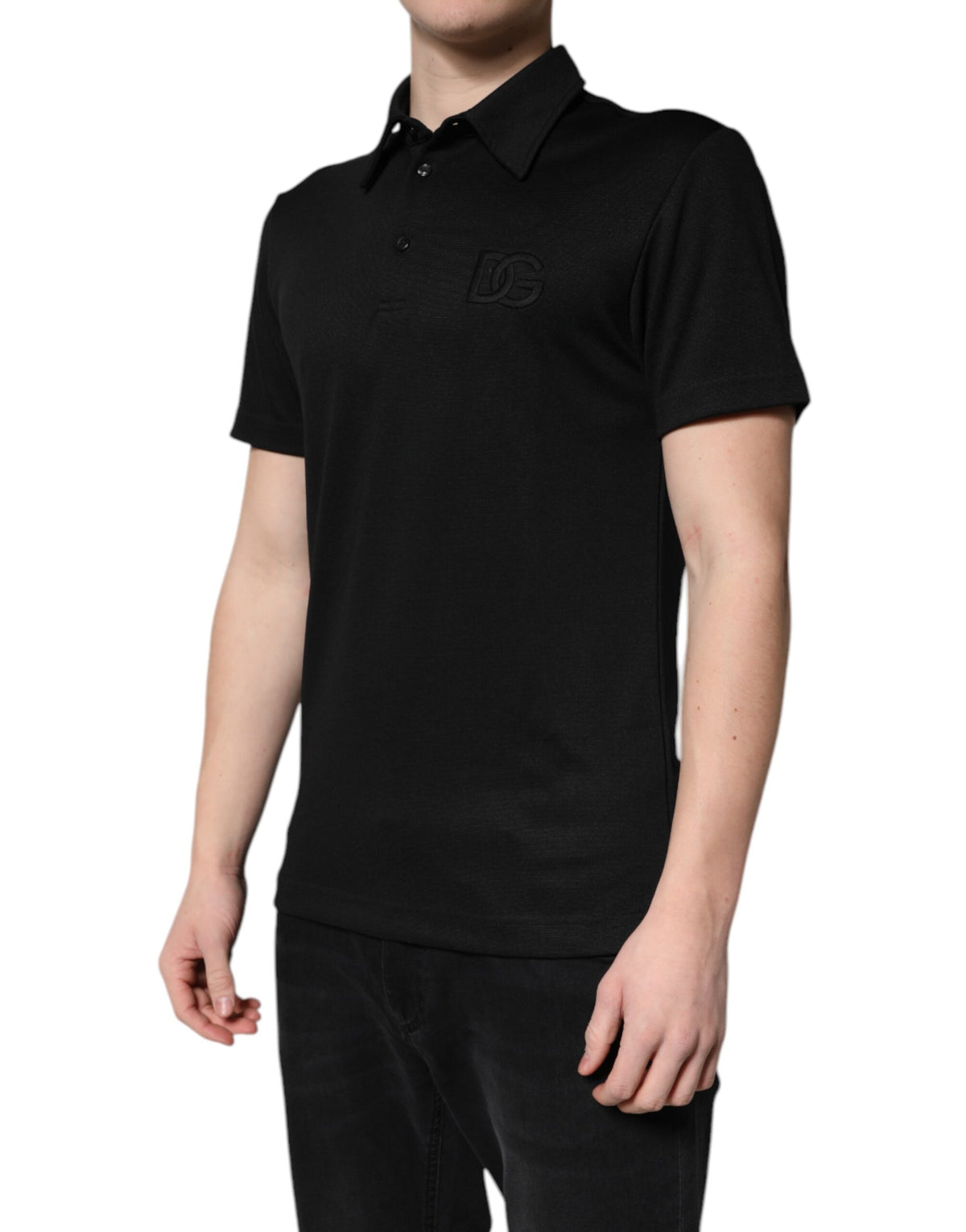 Dolce & Gabbana Black Polyester DG Logo Collared Polo T-shirt