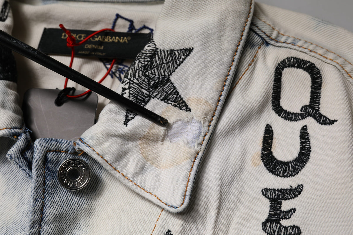 Dolce & Gabbana Light Blue Graffiti Button Down Denim Jacket