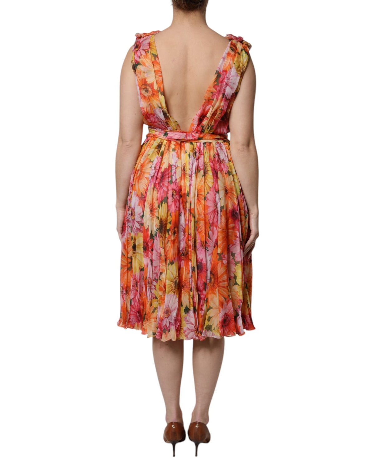 Dolce & Gabbana Multicolor Floral Silk V-neck Chiffon Dress