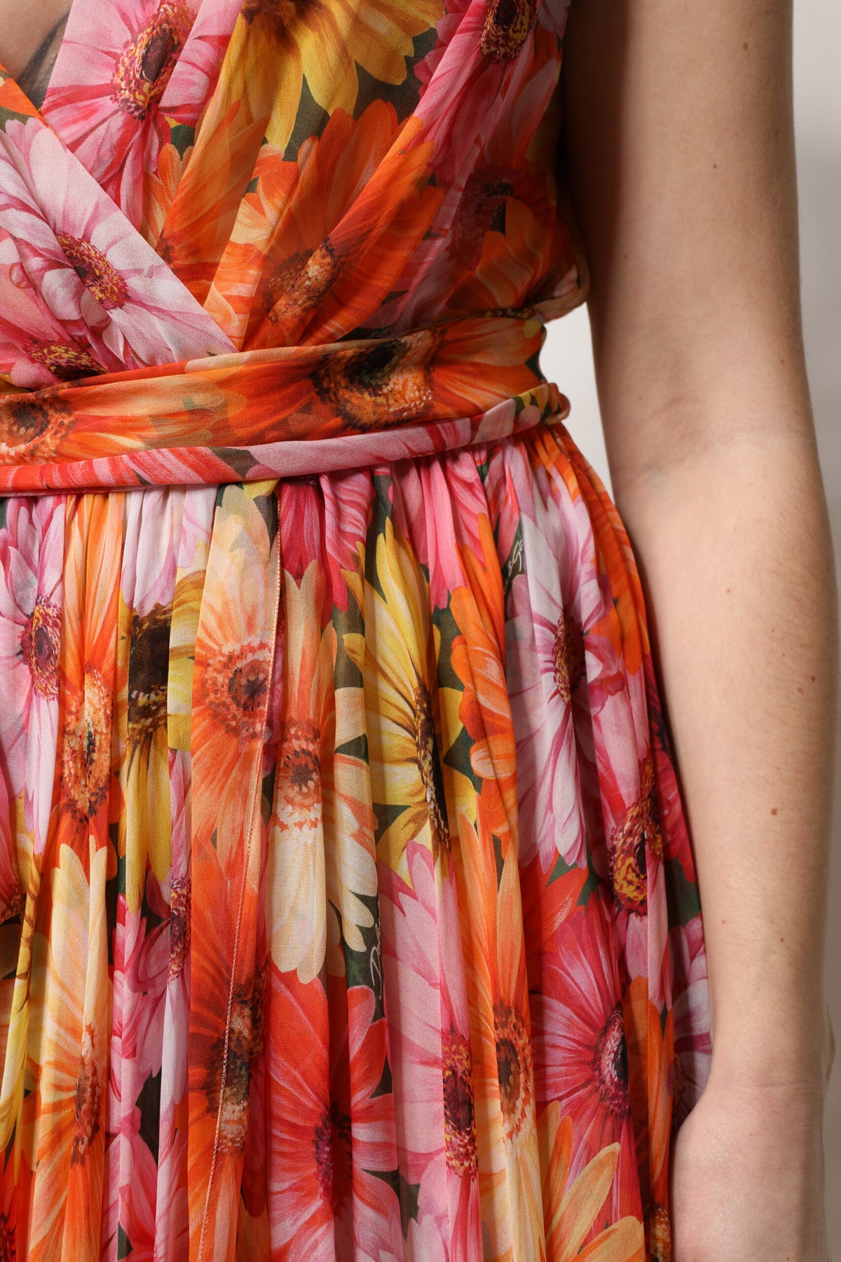 Dolce & Gabbana Multicolor Floral Silk V-neck Chiffon Dress