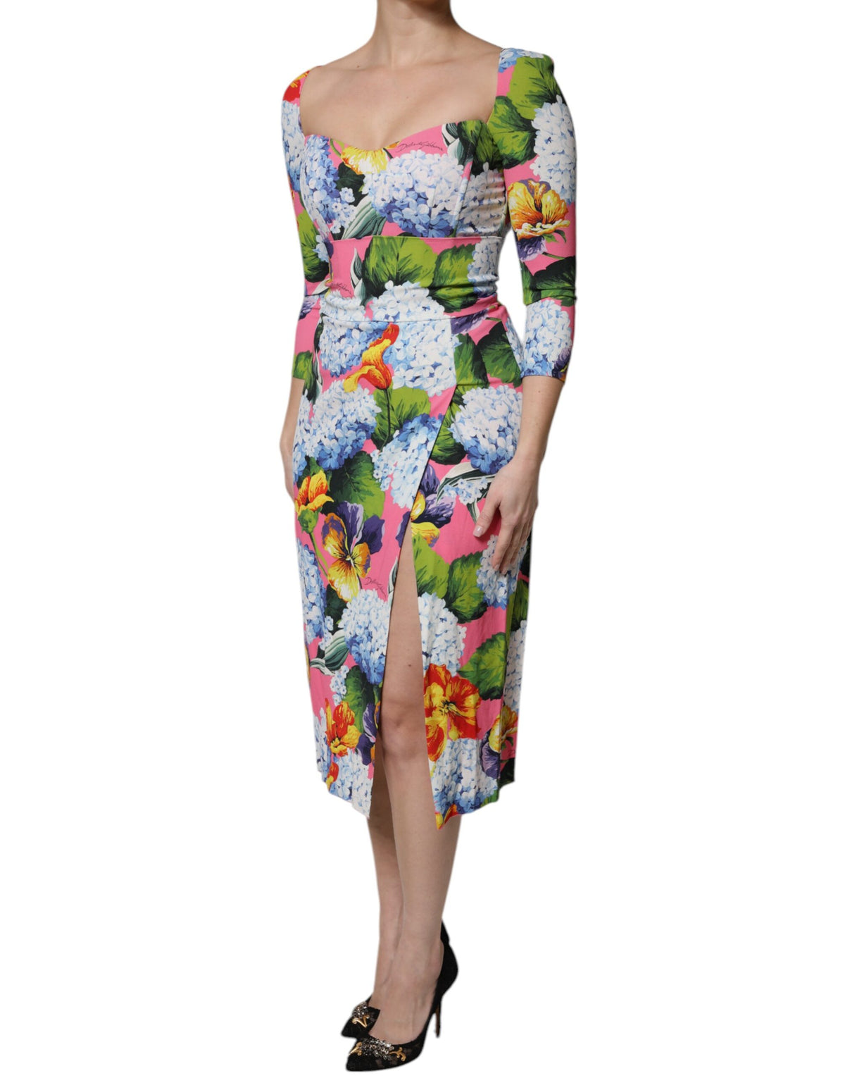 Dolce & Gabbana Multicolor Floral Side Slit Midi Dress