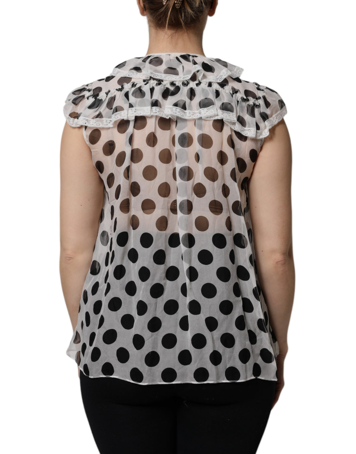Dolce & Gabbana White Black Polka Dot Cotton Sleeveless Top