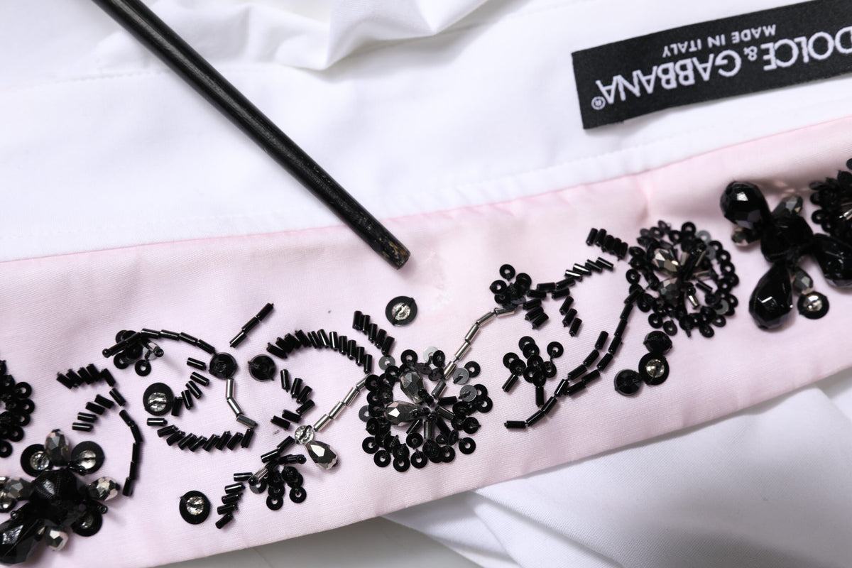Dolce & Gabbana White Embellished Collared Dress Shirt Top
