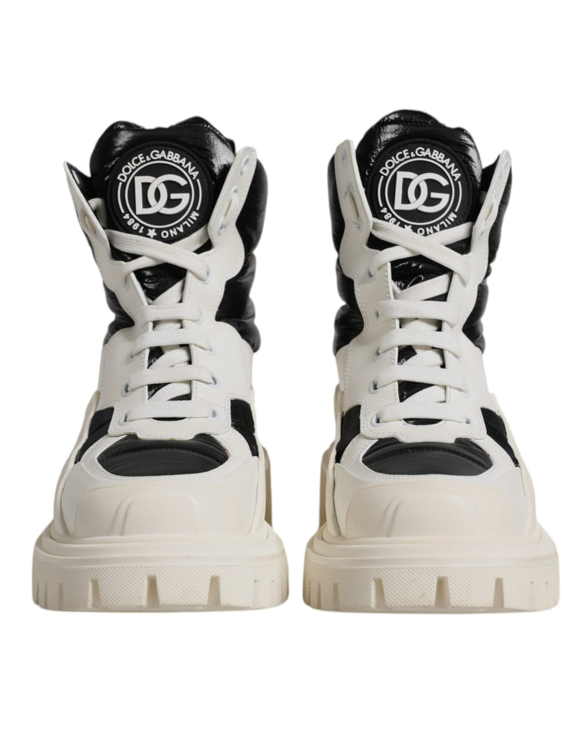 Dolce & Gabbana White Padded Mid Calf Lace Up Boots Shoes
