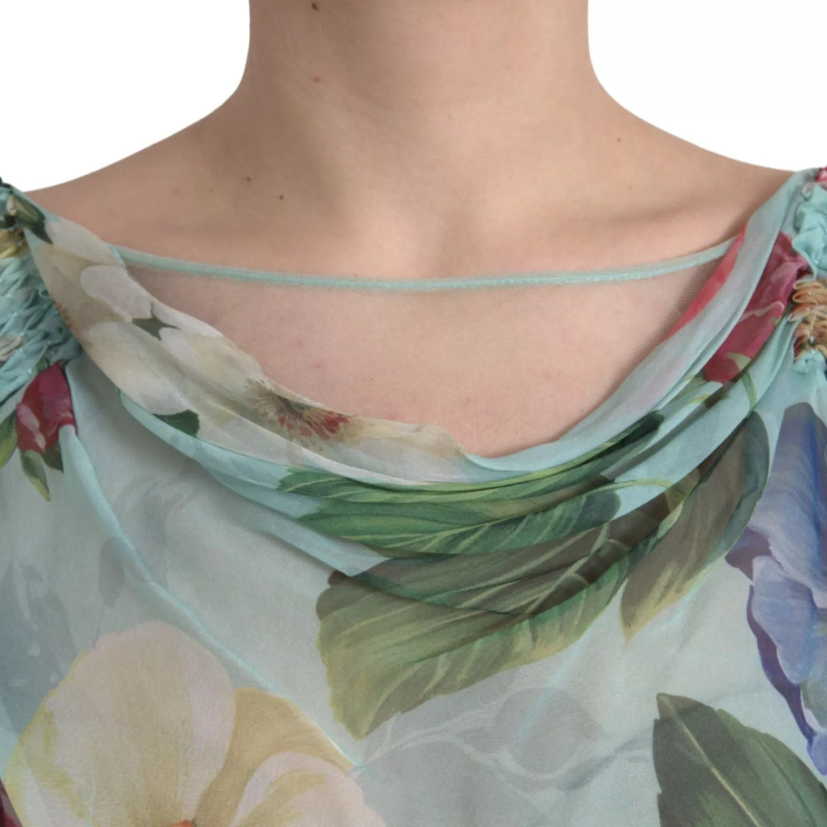 Dolce & Gabbana Blue Floral Print Tiered Long Maxi Dress