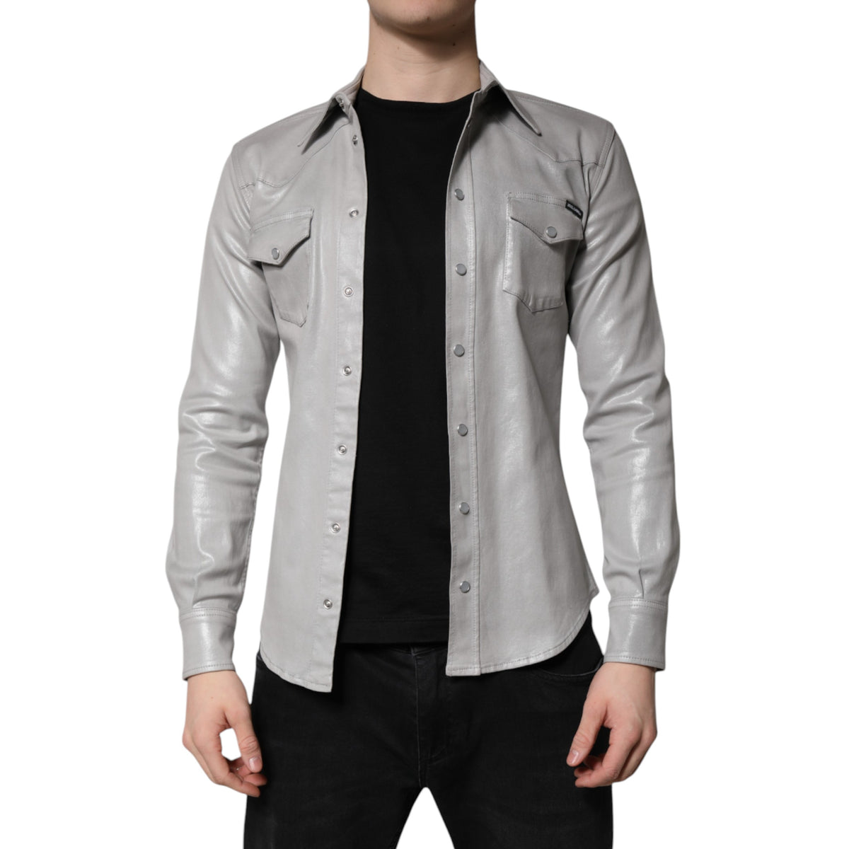 Dolce & Gabbana Metallic Gray Cotton Button Down Shirt