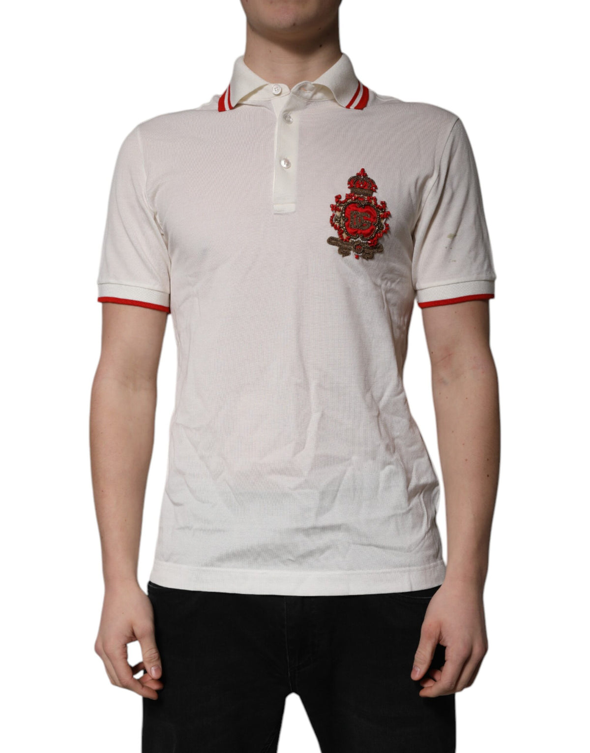 Dolce & Gabbana White Cotton Logo Collared Polo Men T-shirt