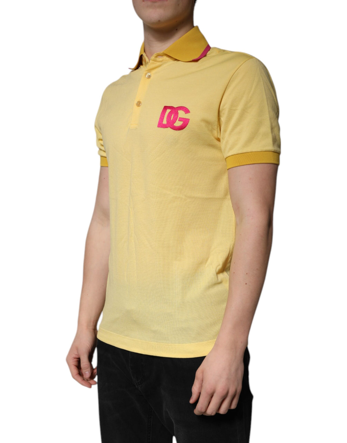 Dolce & Gabbana Yellow Cotton Logo Collared Polo T-shirt