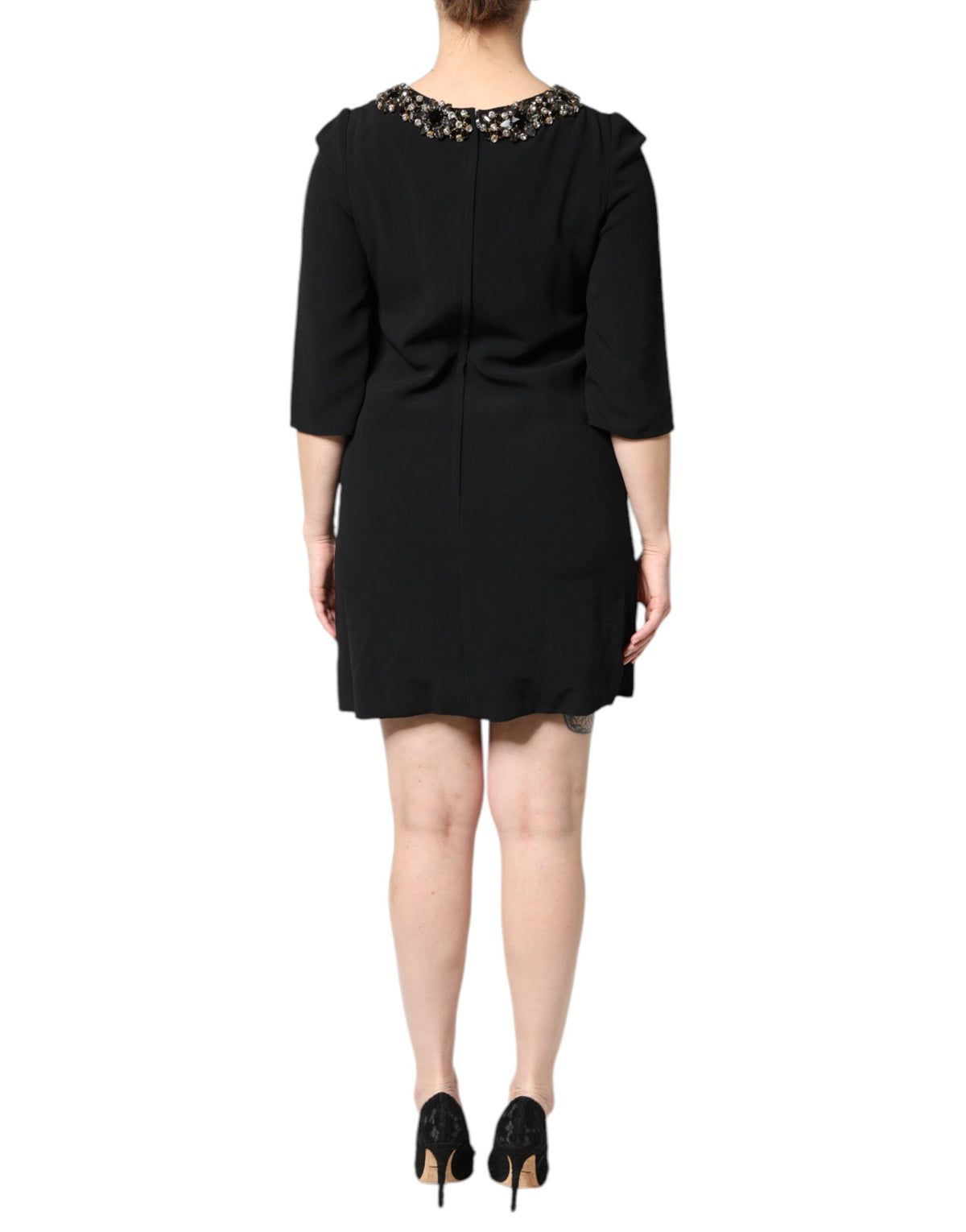 Dolce & Gabbana Black Crystal Embellished Round Neck Mini Dress