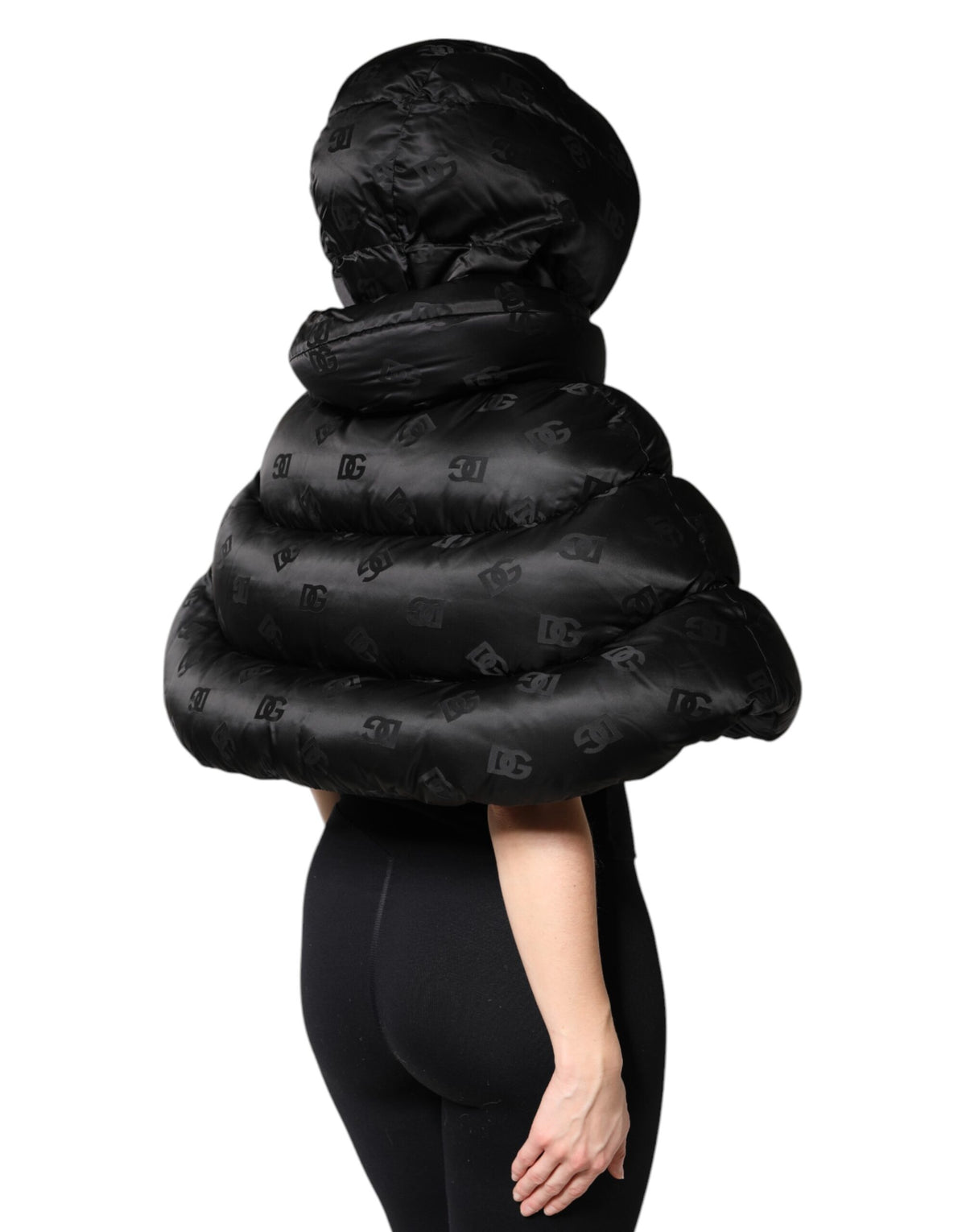 Dolce & Gabbana Black Padded Puffer Hooded Full Zip Cropped Jacket