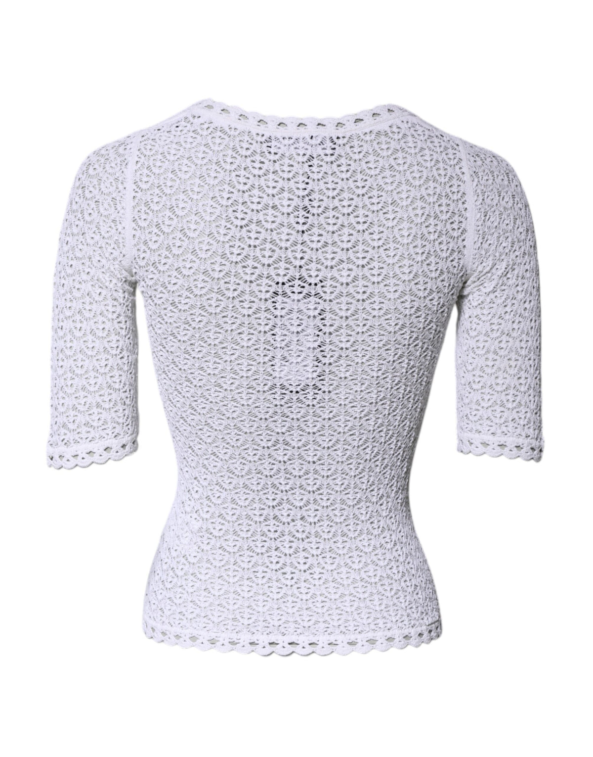 Dolce & Gabbana White Viscose Short Sleeve Crochet Top