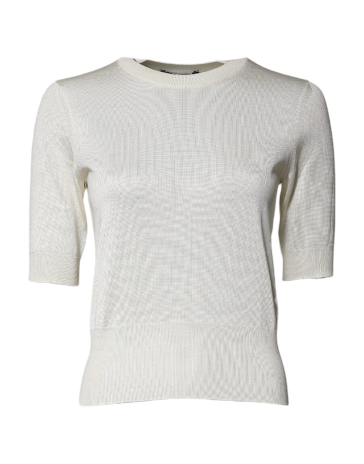 Dolce & Gabbana Cream Short Sleeve Silk Round Neck Blouse Top