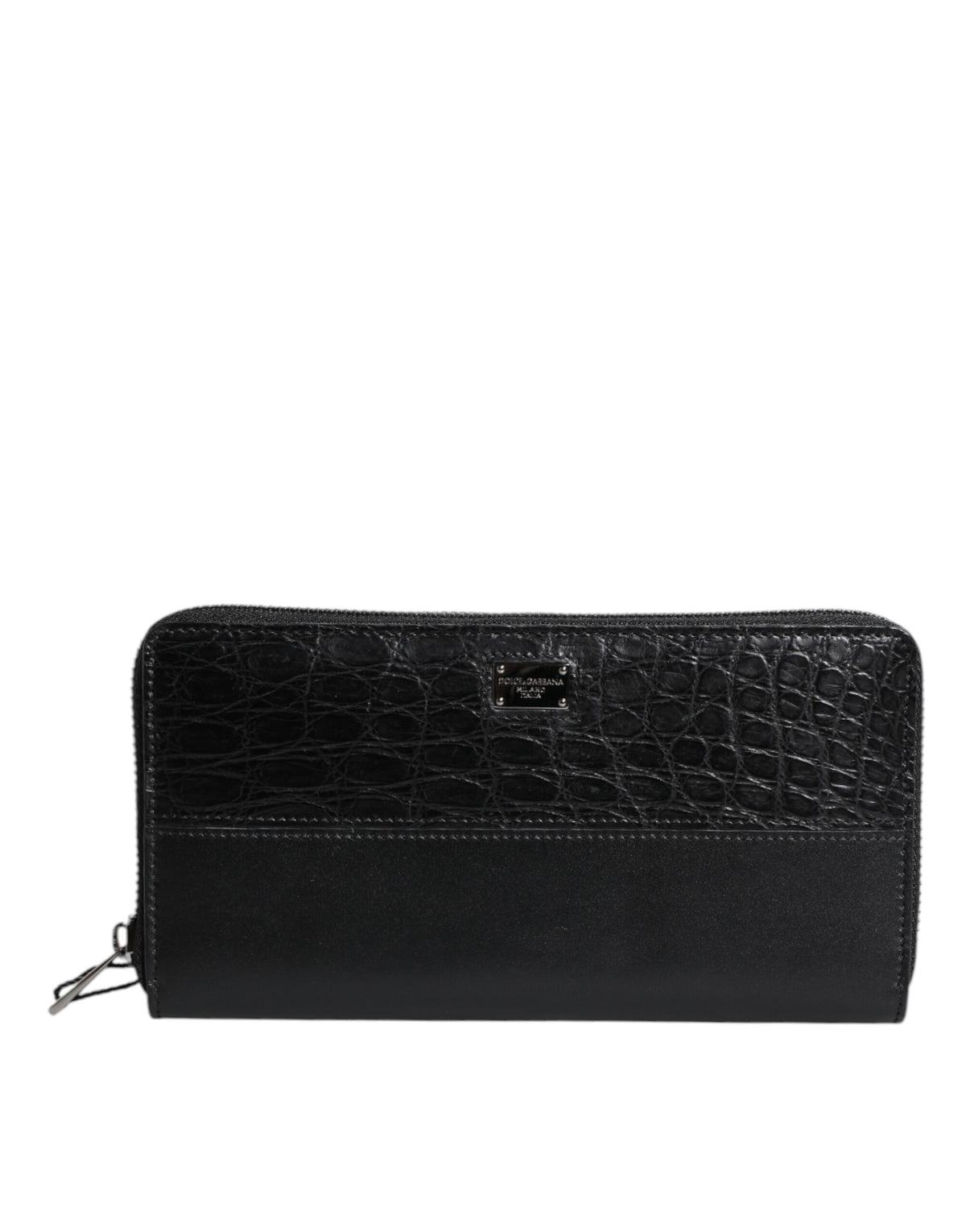 Dolce & Gabbana Black Leather Logo Plaque Zip Around Continental Wallet
