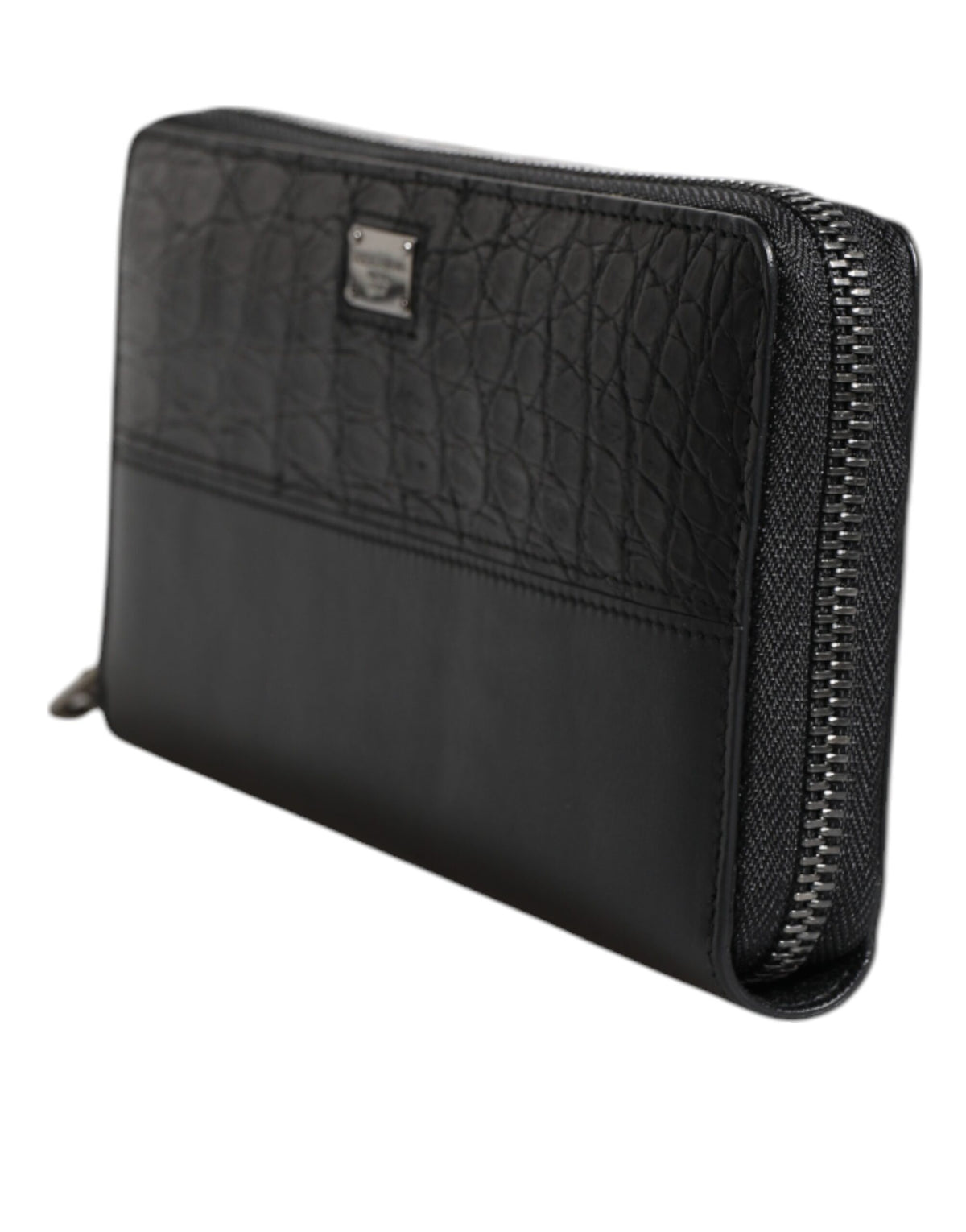 Dolce & Gabbana Black Leather Logo Plaque Zip Around Continental Wallet