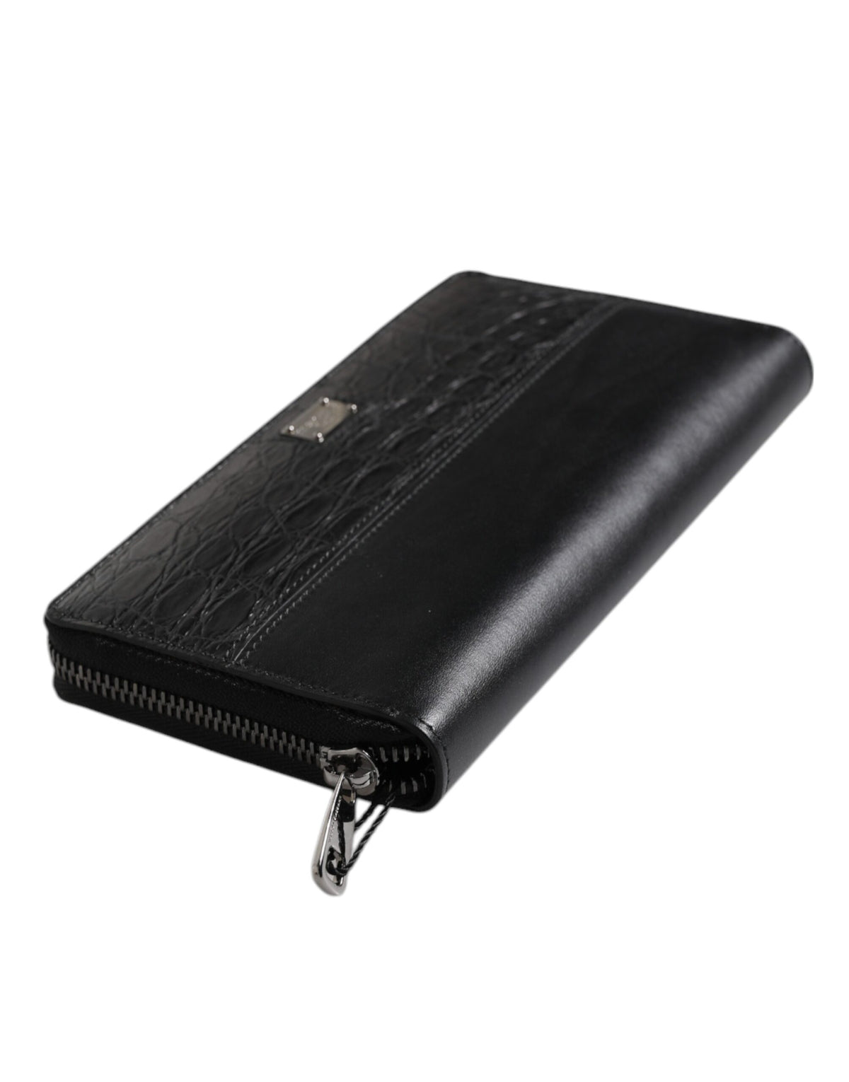 Dolce & Gabbana Black Leather Logo Plaque Zip Around Continental Wallet