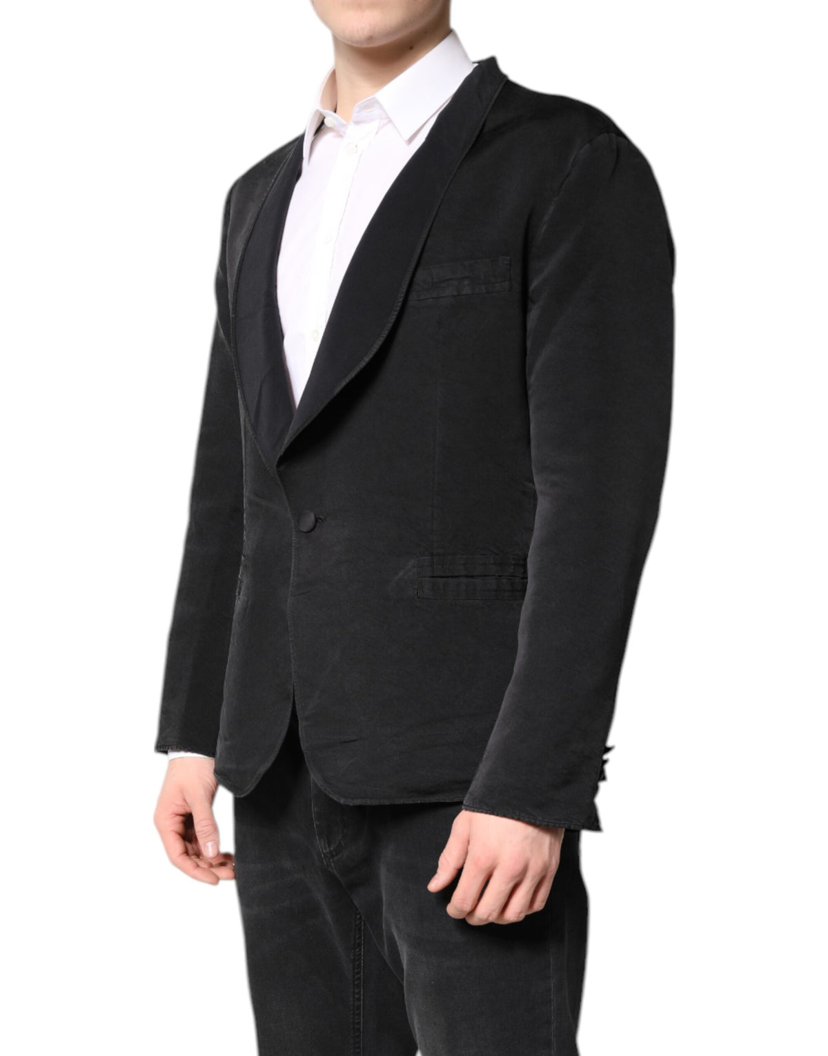 Dolce & Gabbana Black Silk Single Breasted Coat Blazer Suit