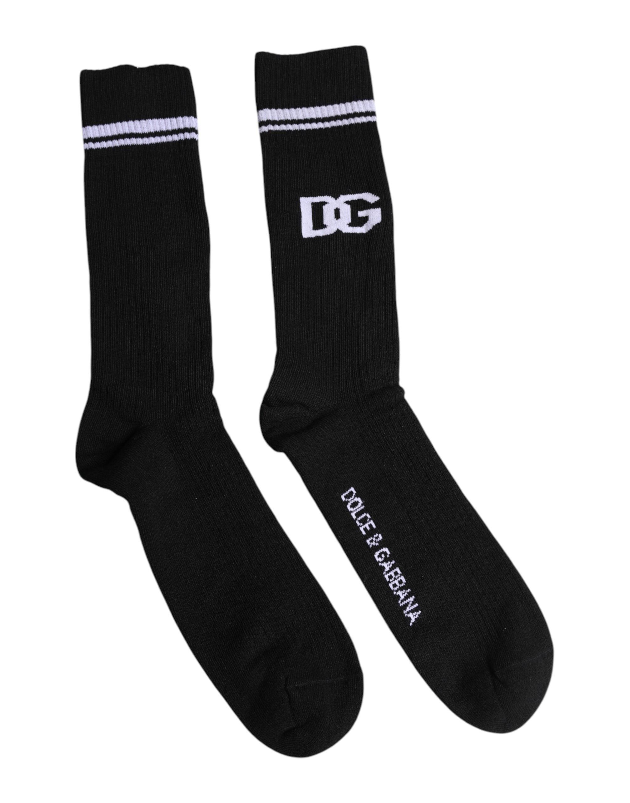 Dolce & Gabbana Black Cotton DG Logo Mid Calf Men Socks
