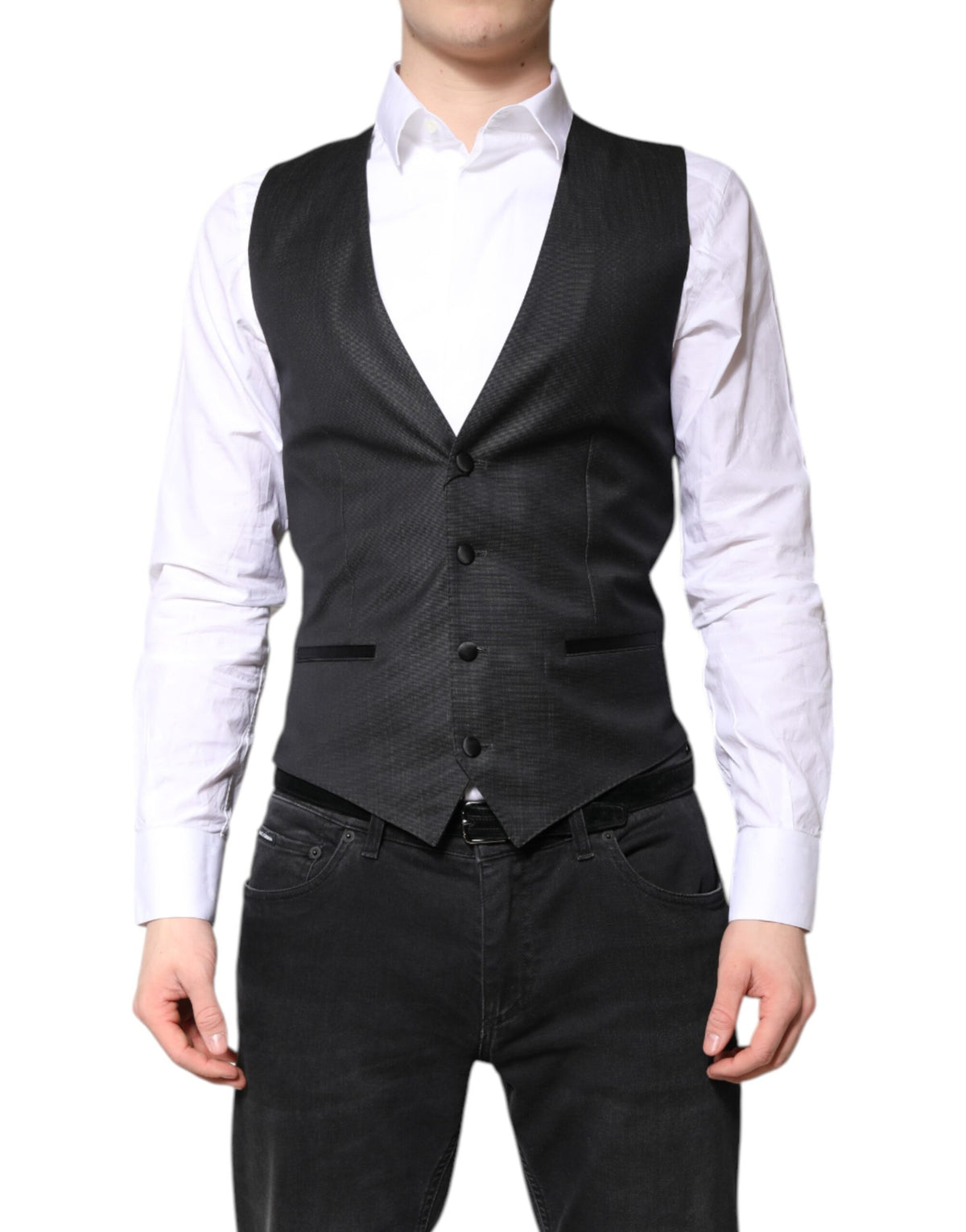 Dolce & Gabbana Black Wool Waistcoat Dress Formal Vest