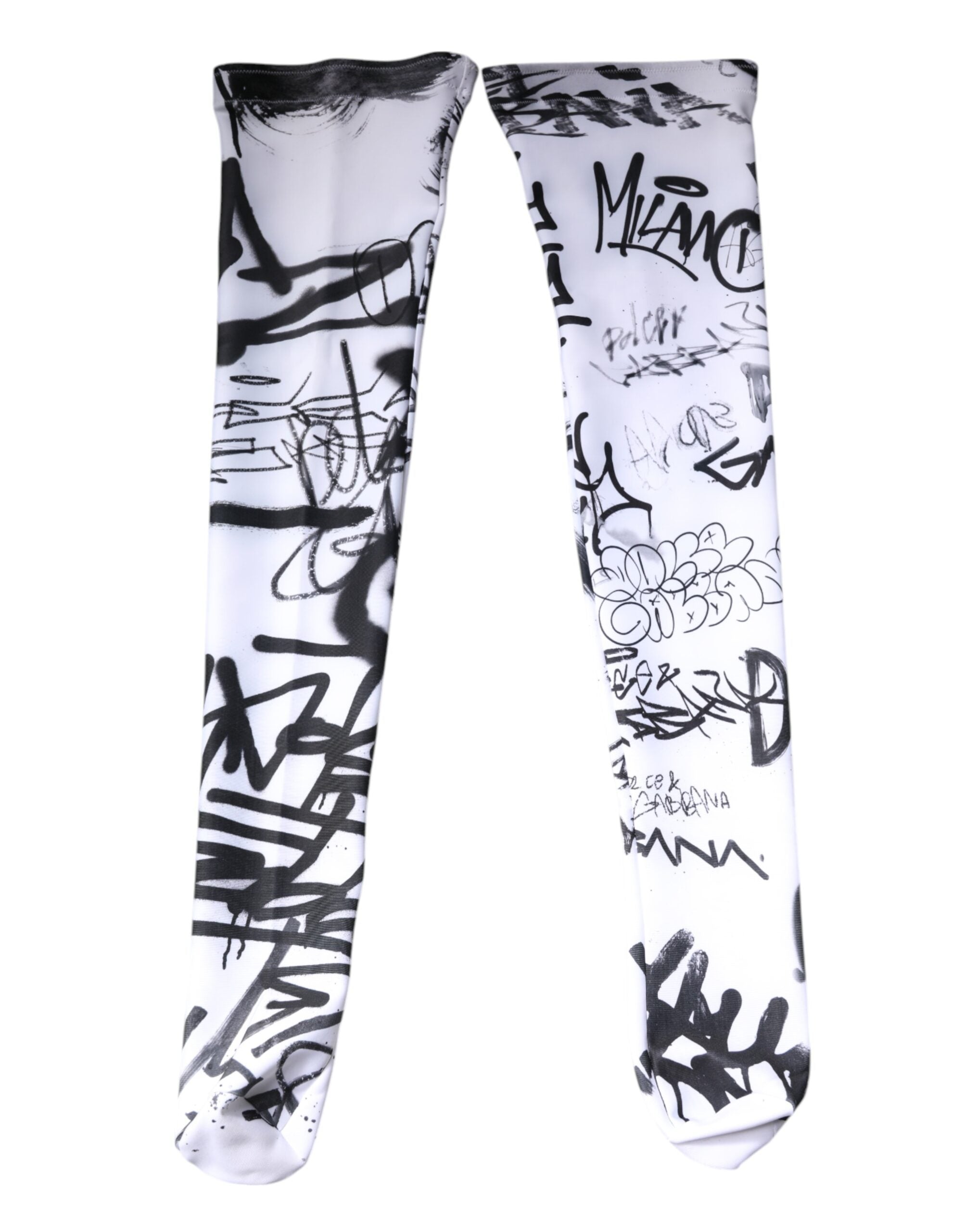 Dolce & Gabbana White Graffiti Cotton Over Calf Stockings Socks