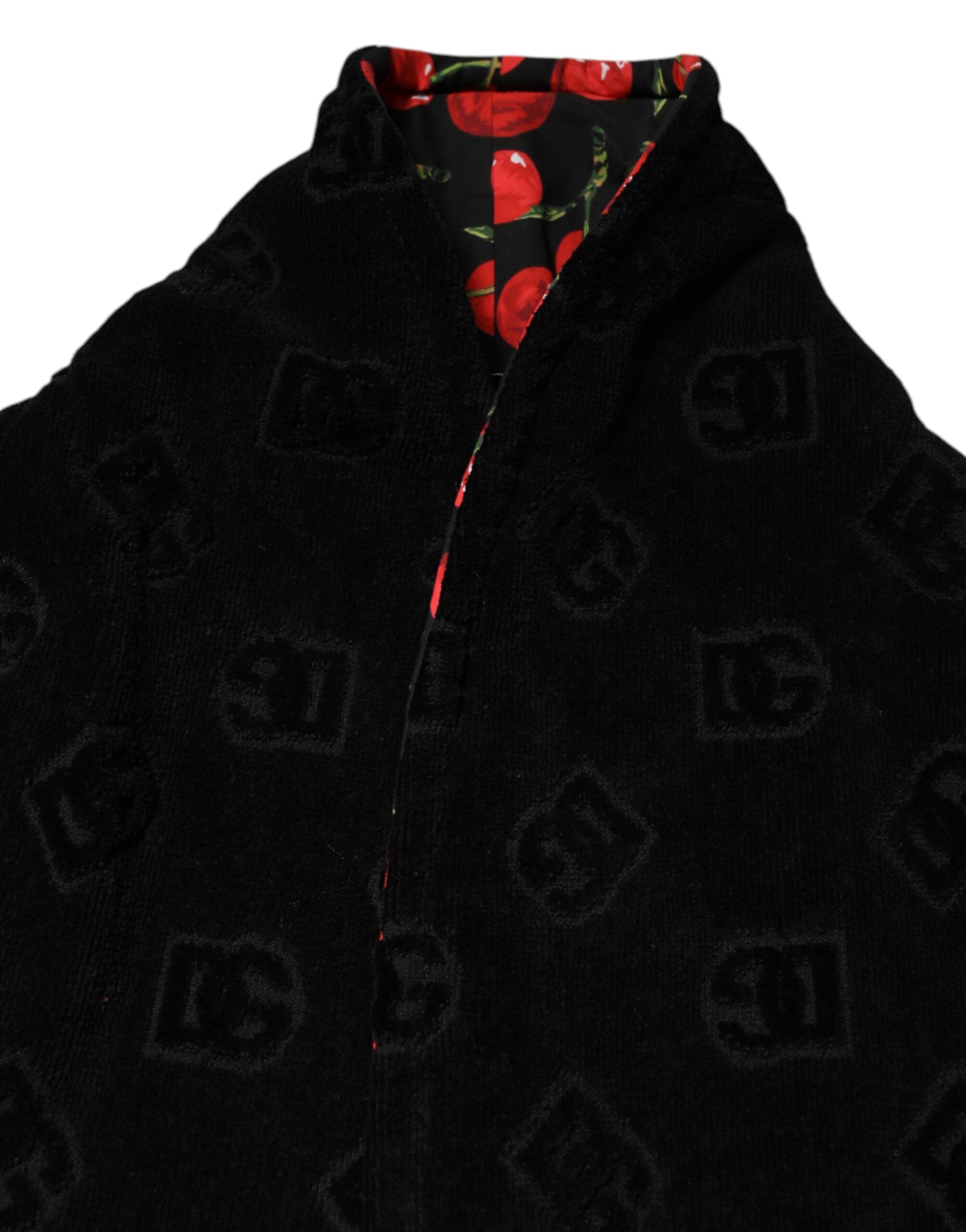 Dolce & Gabbana Black Cherry Print Wrap Robe Men Coat Jacket