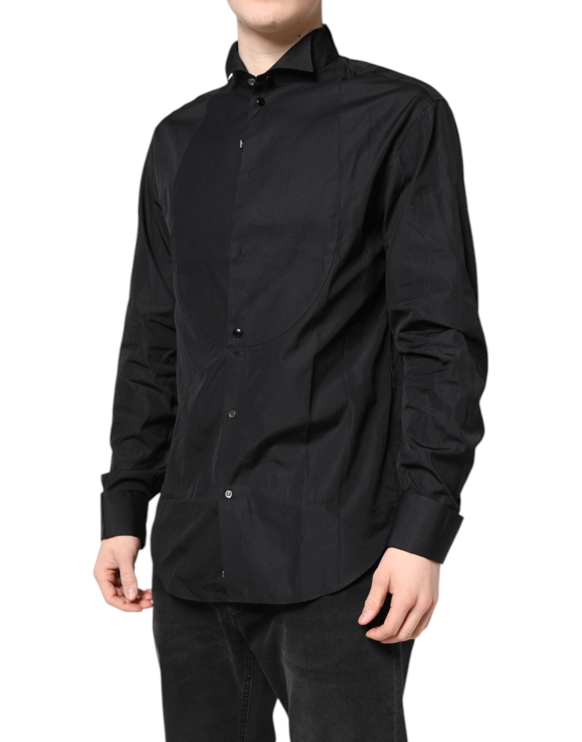 Emporio Armani Black Cotton Long Sleeves Formal Dress Shirt