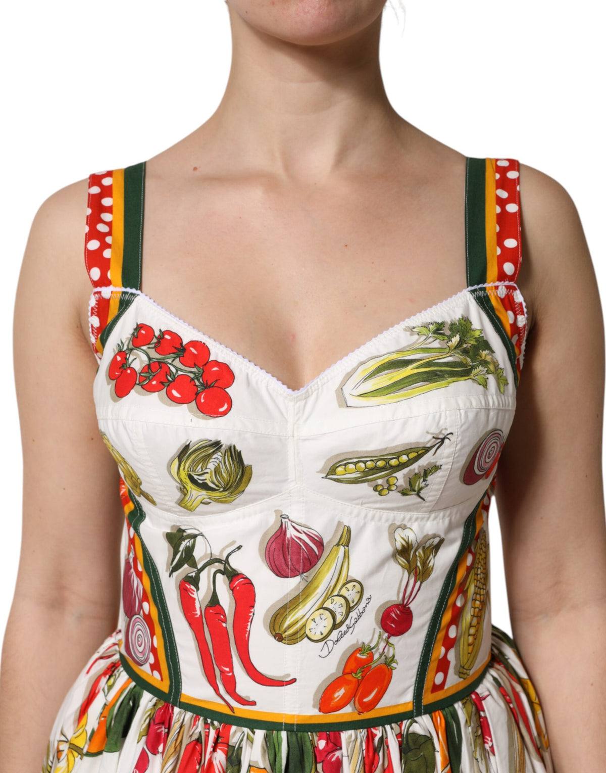 Dolce & Gabbana White Vegetables Sleeveless A-line Dress