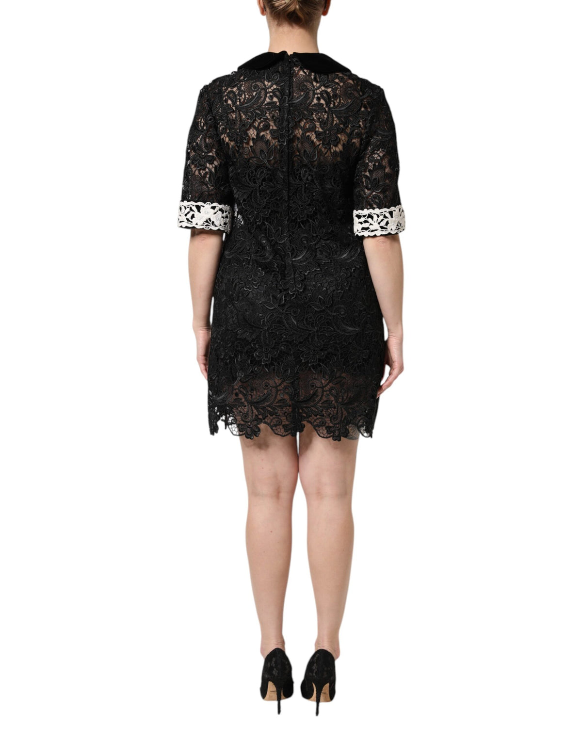 Dolce & Gabbana Black Floral Lace Embellished Mini Dress