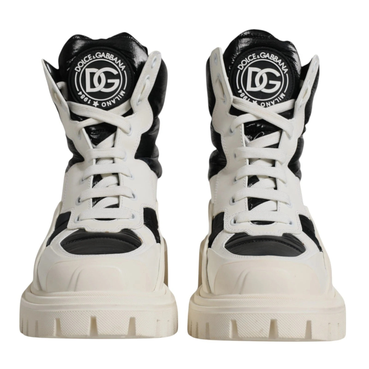 Dolce & Gabbana White Padded Mid Calf Lace Up Boots Shoes