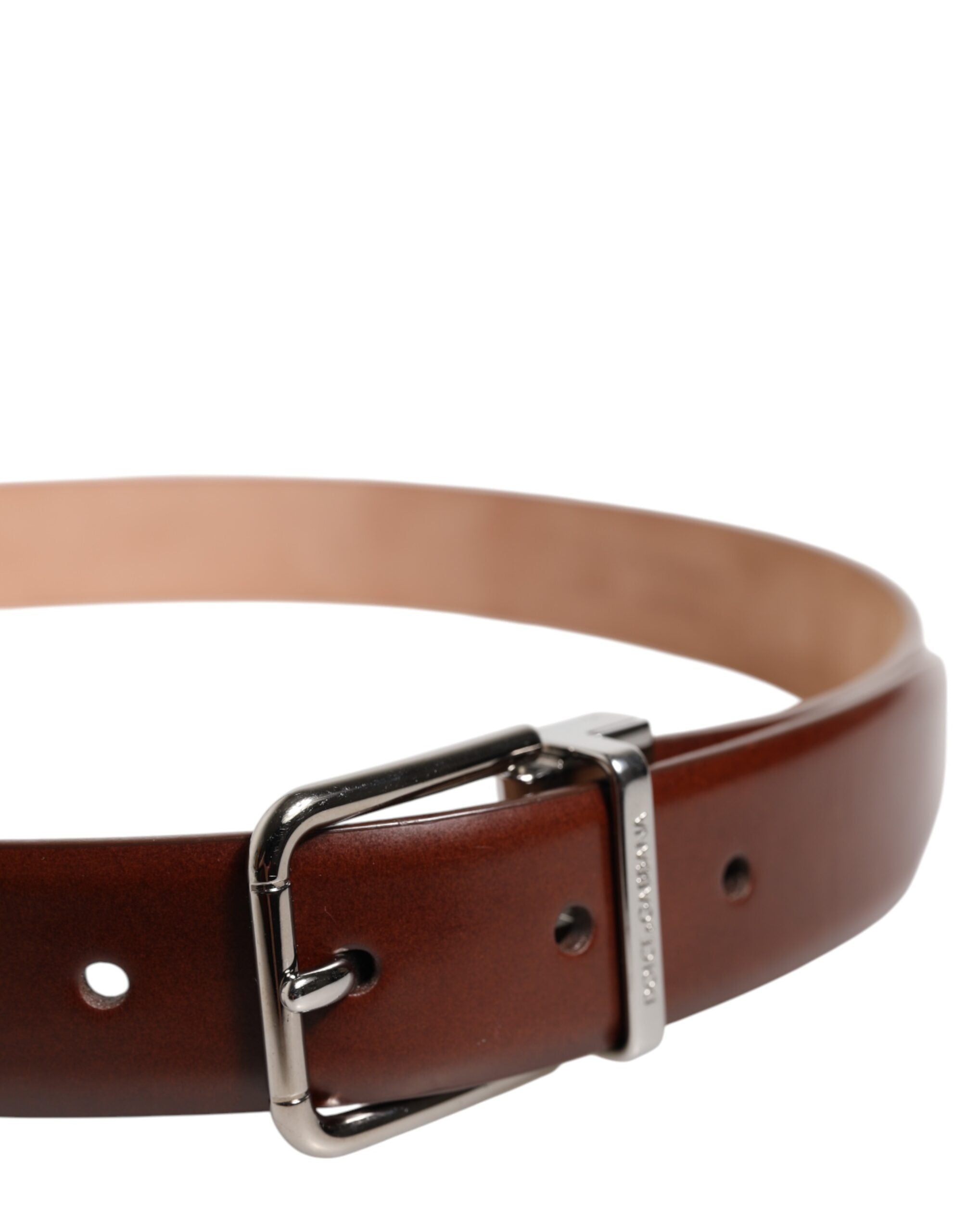 Dolce & Gabbana Brown Classic Calf Leather Silver Buckle Belt