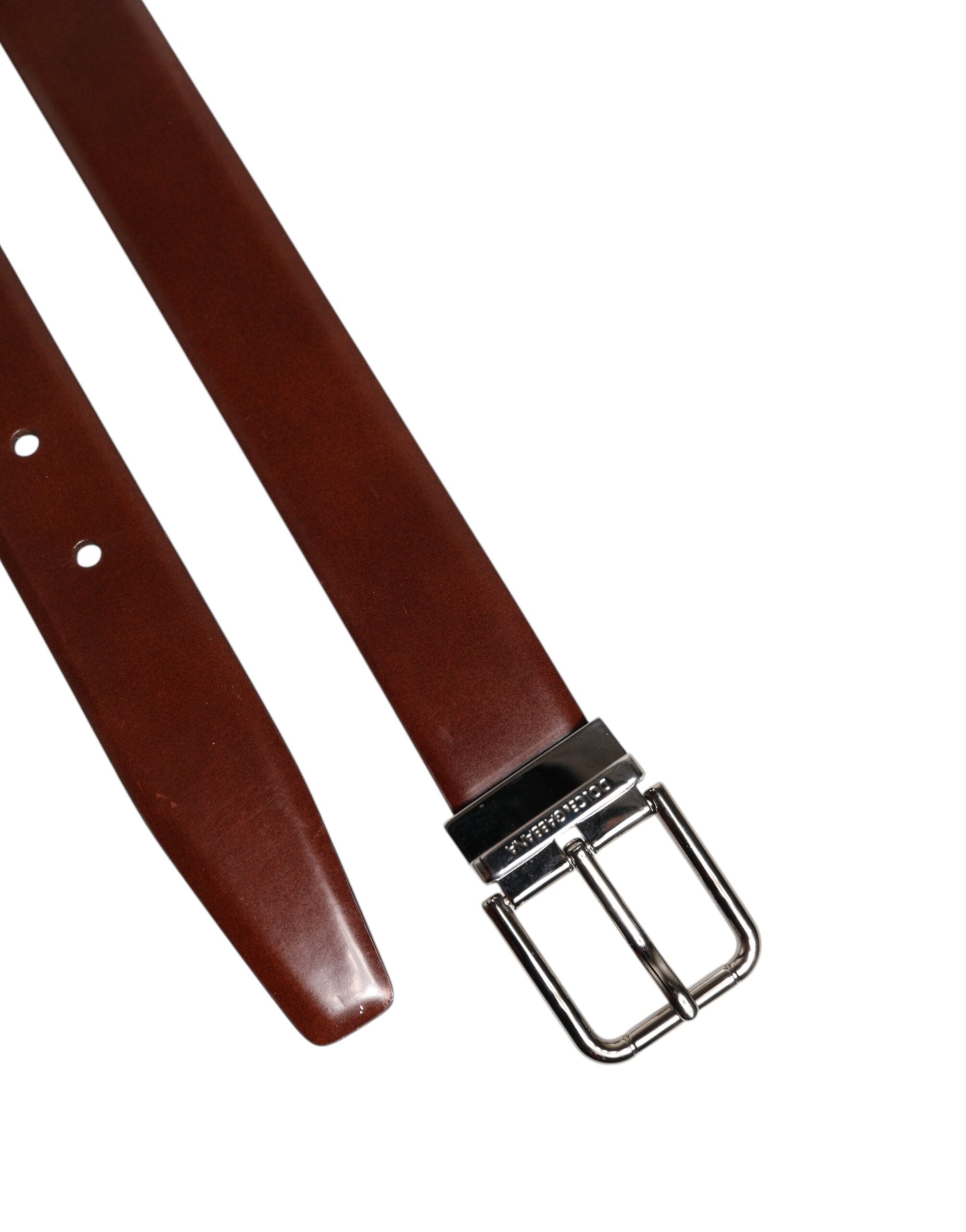 Dolce & Gabbana Brown Classic Calf Leather Silver Buckle Belt