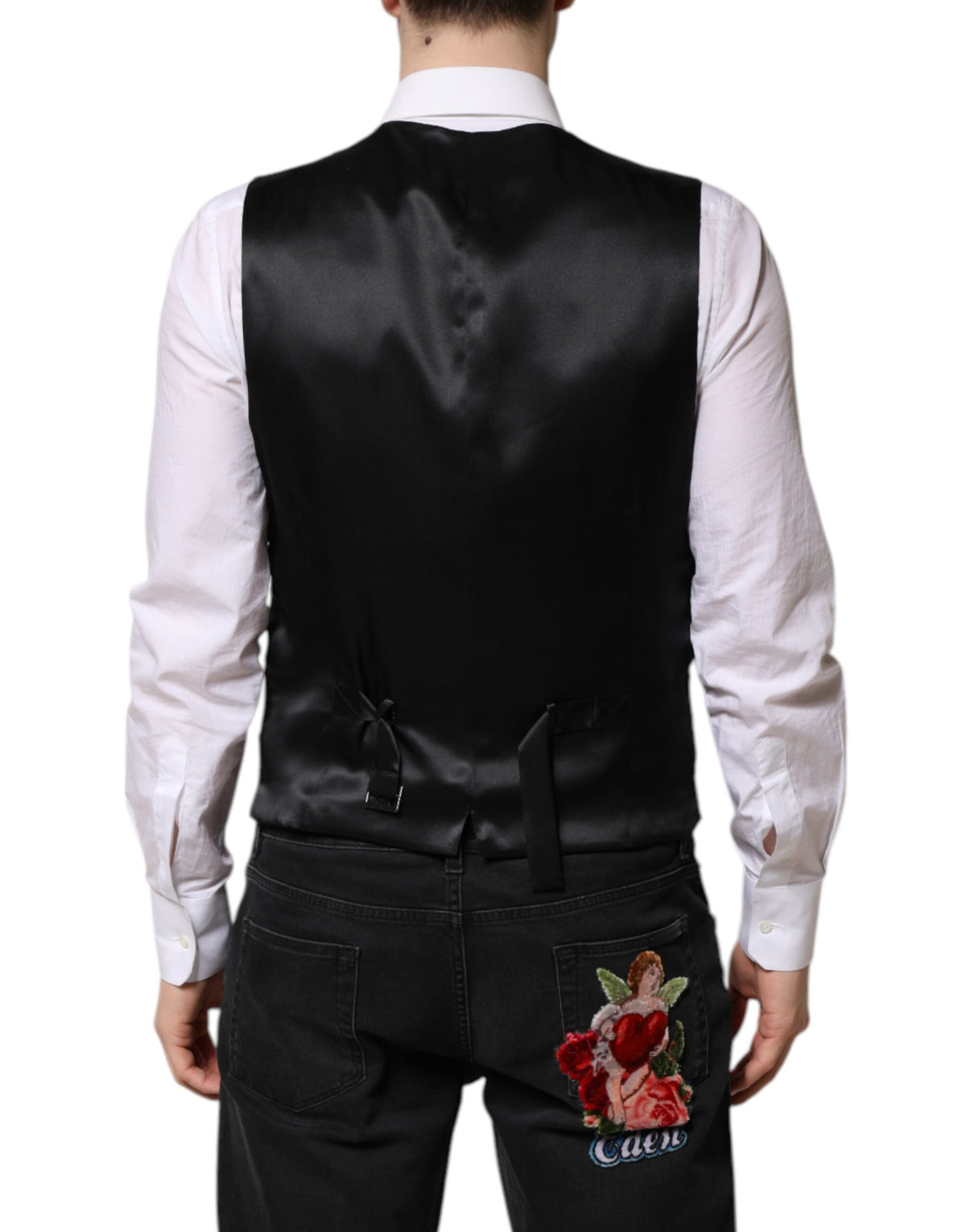 Dolce & Gabbana Pink Floral Satin Formal Men Waistcoat Vest