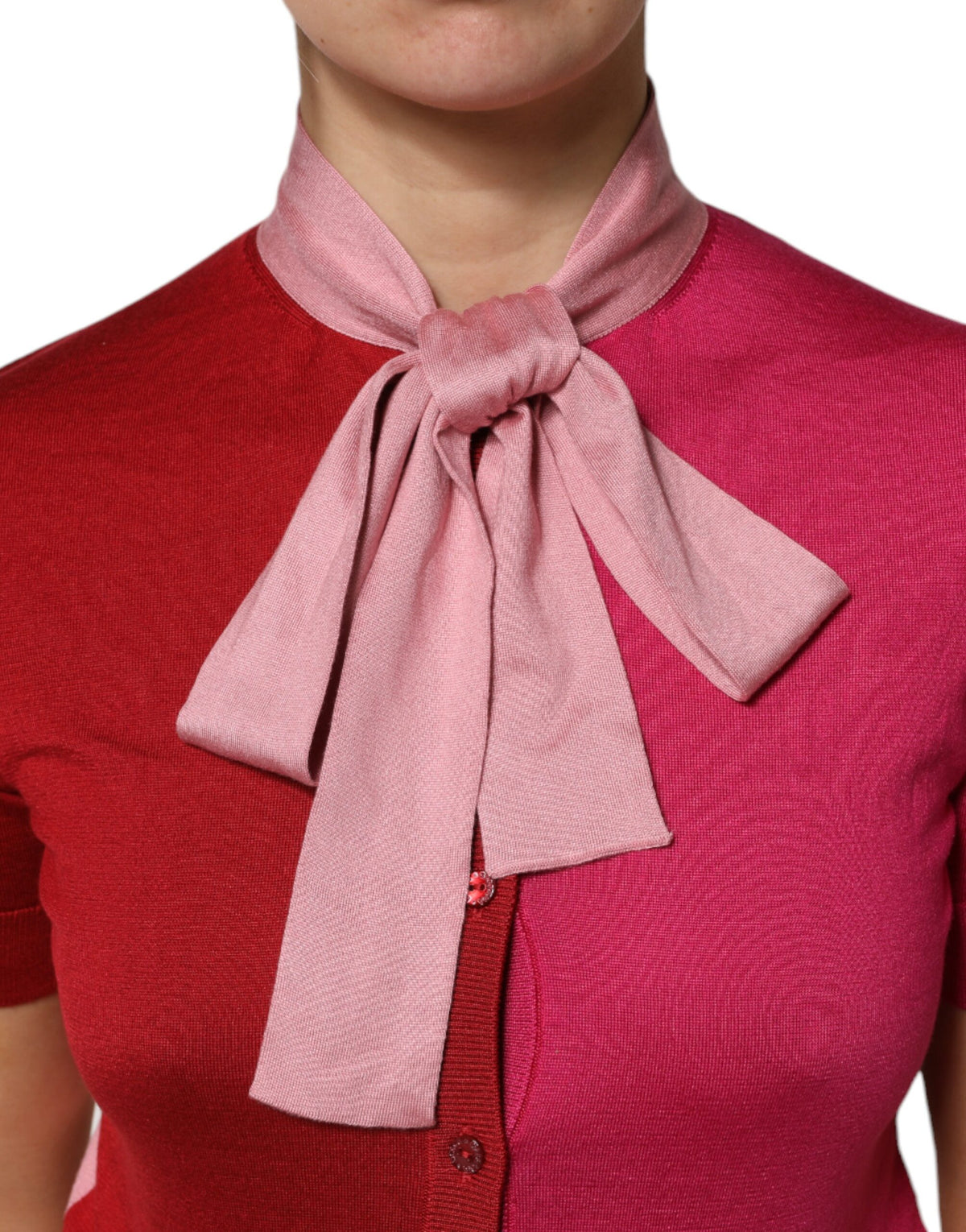 Dolce & Gabbana Pink Short Sleeves Buttoned Ascot Collar Top