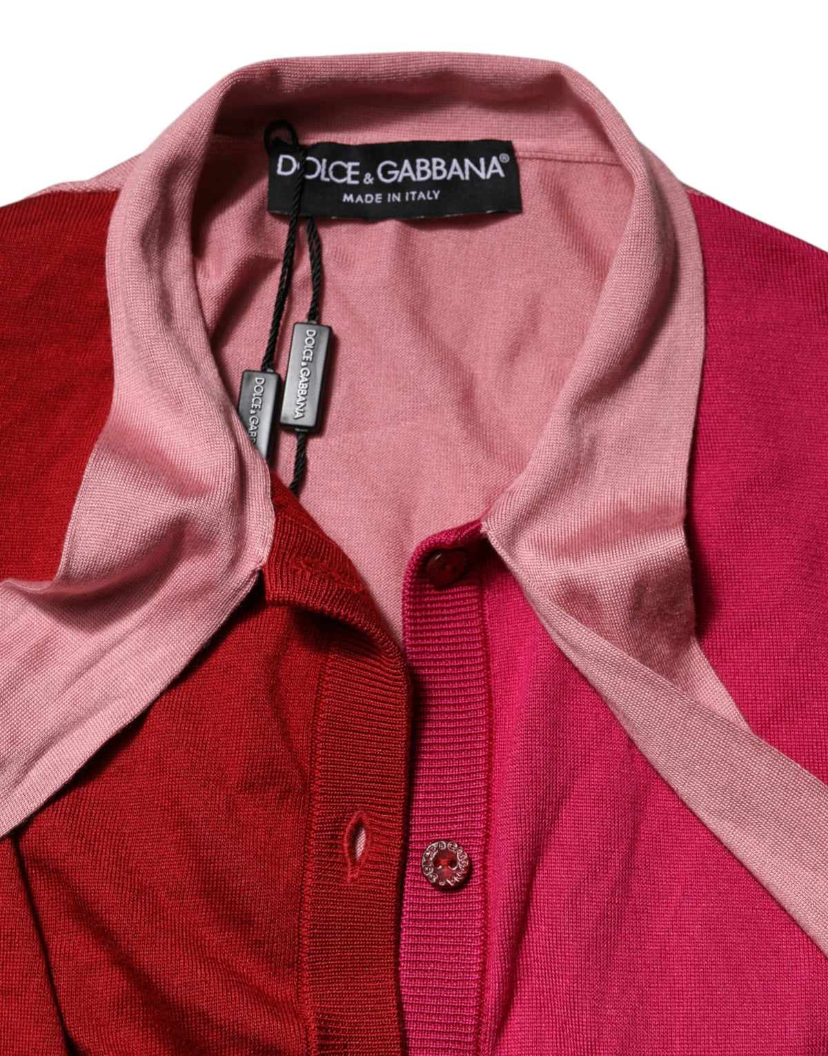 Dolce & Gabbana Pink Short Sleeves Buttoned Ascot Collar Top